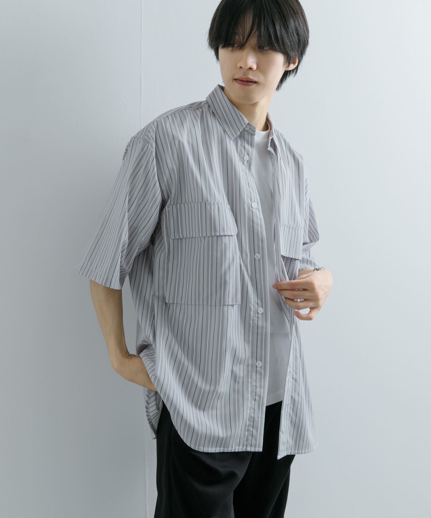 SENSE OF PLACE by URBAN RESEARCH「ストライプCPOルーズシャツ(5分袖)」|シャツ・ブラウス|