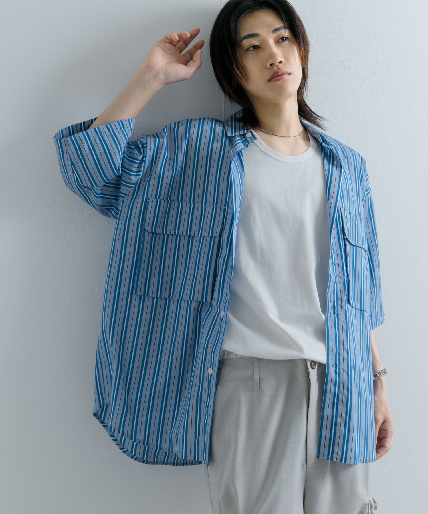 SENSE OF PLACE by URBAN RESEARCH「ストライプCPOルーズシャツ(5分袖)」|シャツ・ブラウス|