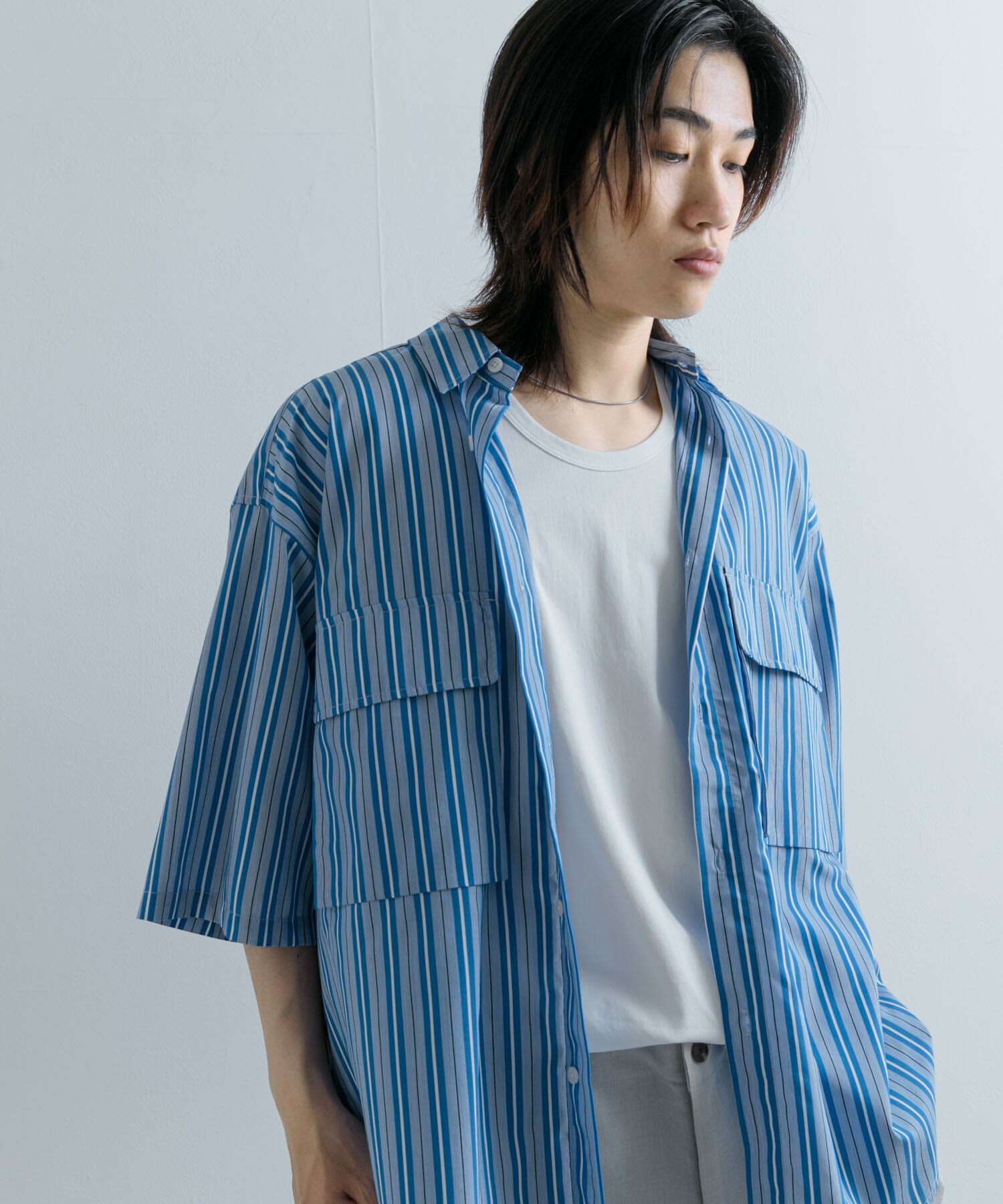 SENSE OF PLACE by URBAN RESEARCH「ストライプCPOルーズシャツ(5分袖)」|シャツ・ブラウス|