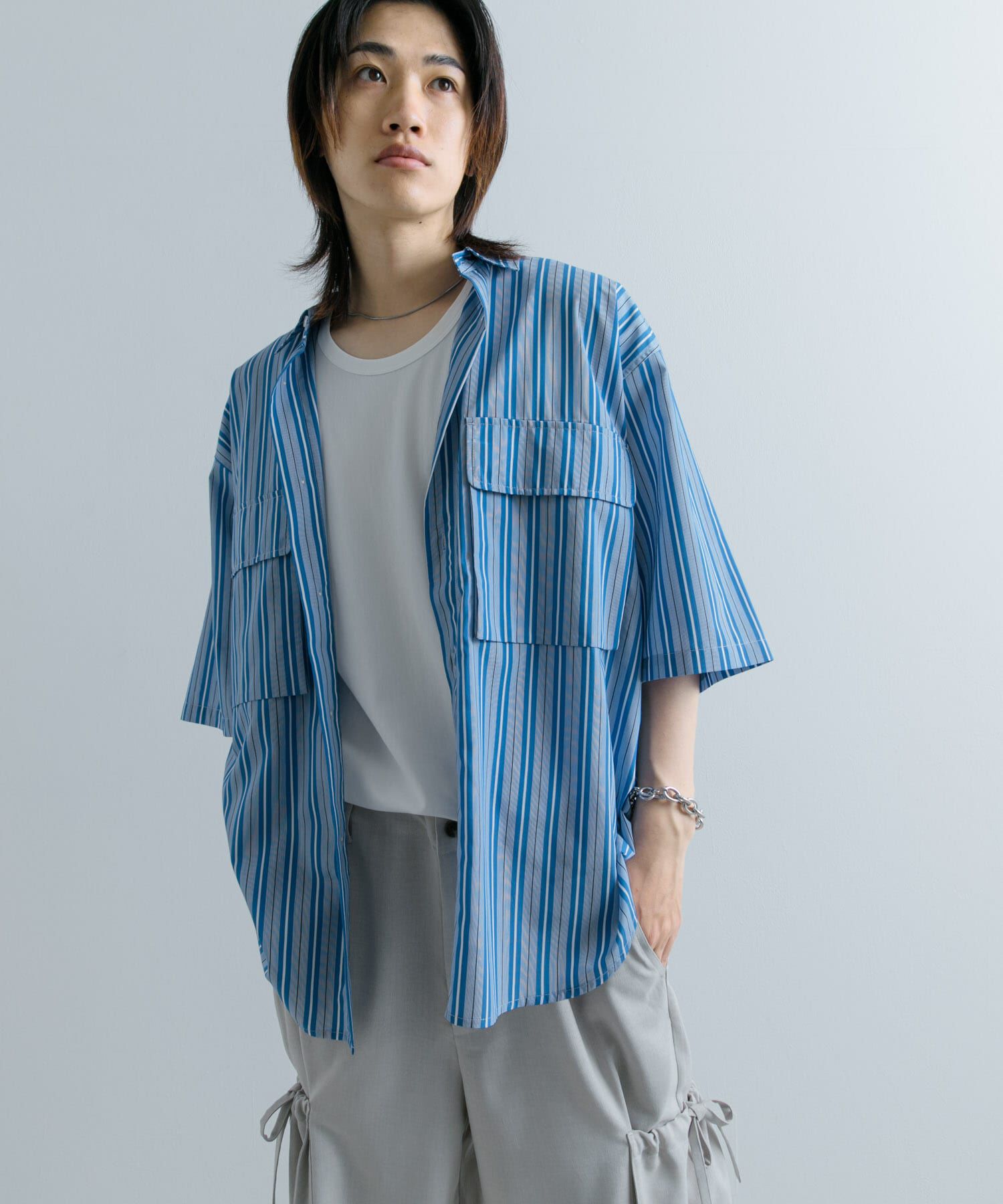 SENSE OF PLACE by URBAN RESEARCH「ストライプCPOルーズシャツ(5分袖)」|シャツ・ブラウス|