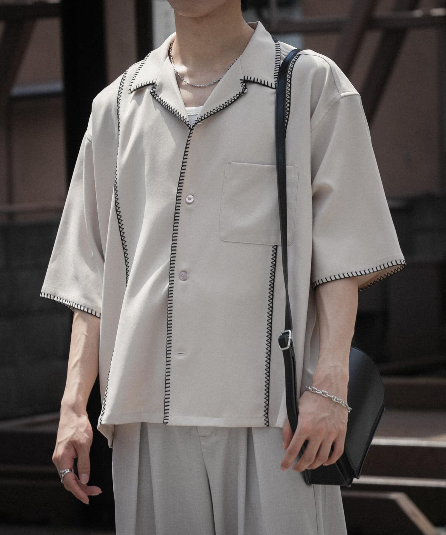 SENSE OF PLACE by URBAN RESEARCH「ブランケットステッチショートスリーブシャツ」|シャツ・ブラウス|ベージュ