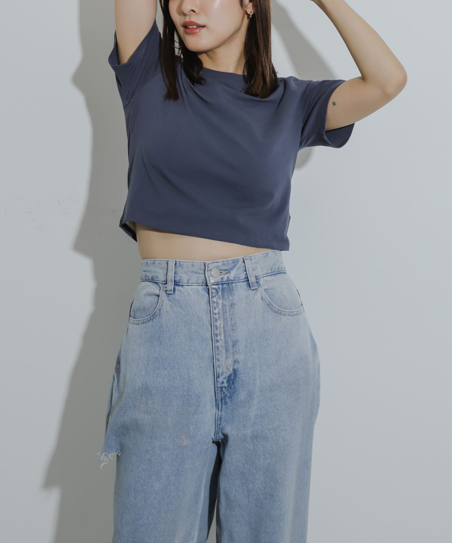 SENSE OF PLACE by URBAN RESEARCH「クロップドTシャツ(半袖)」|Tシャツ・カットソー|ネイビー