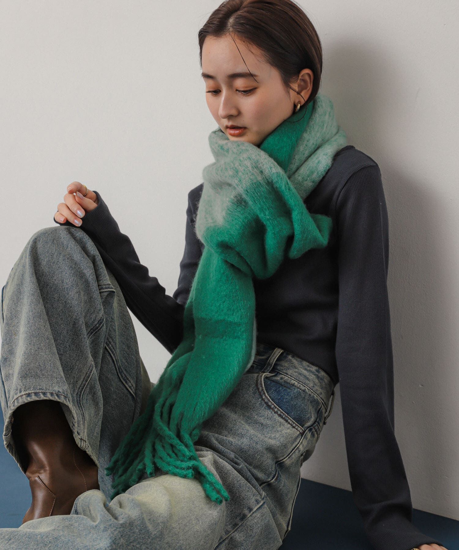 SENSE OF PLACE by URBAN RESEARCH「『一部WEB限定カラー』パネルボーダーストール」|マフラー|グリーン系その他