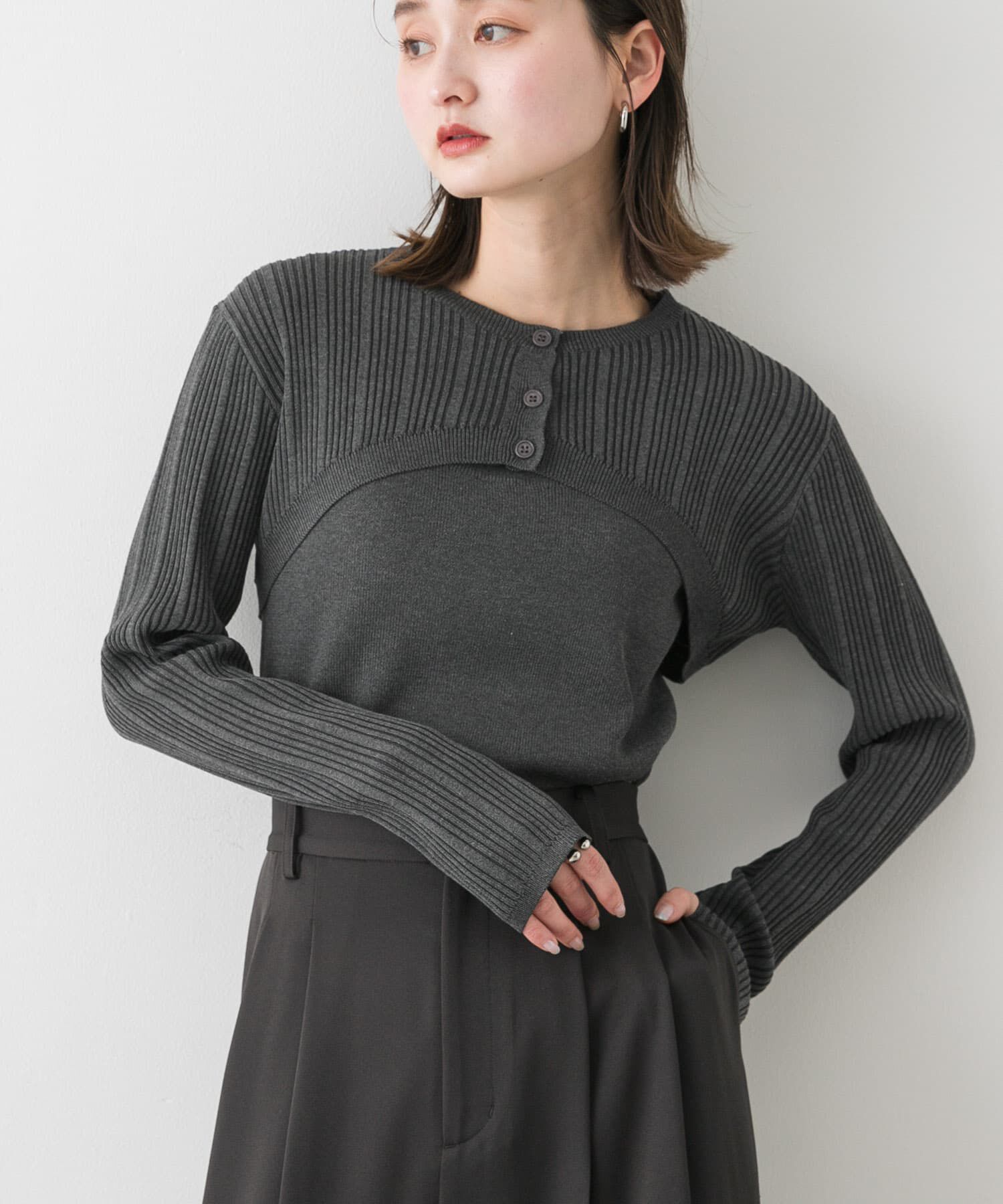 SENSE OF PLACE by URBAN RESEARCH「2Pレイヤードセーター」|ニット・セーター|チャコールグレー