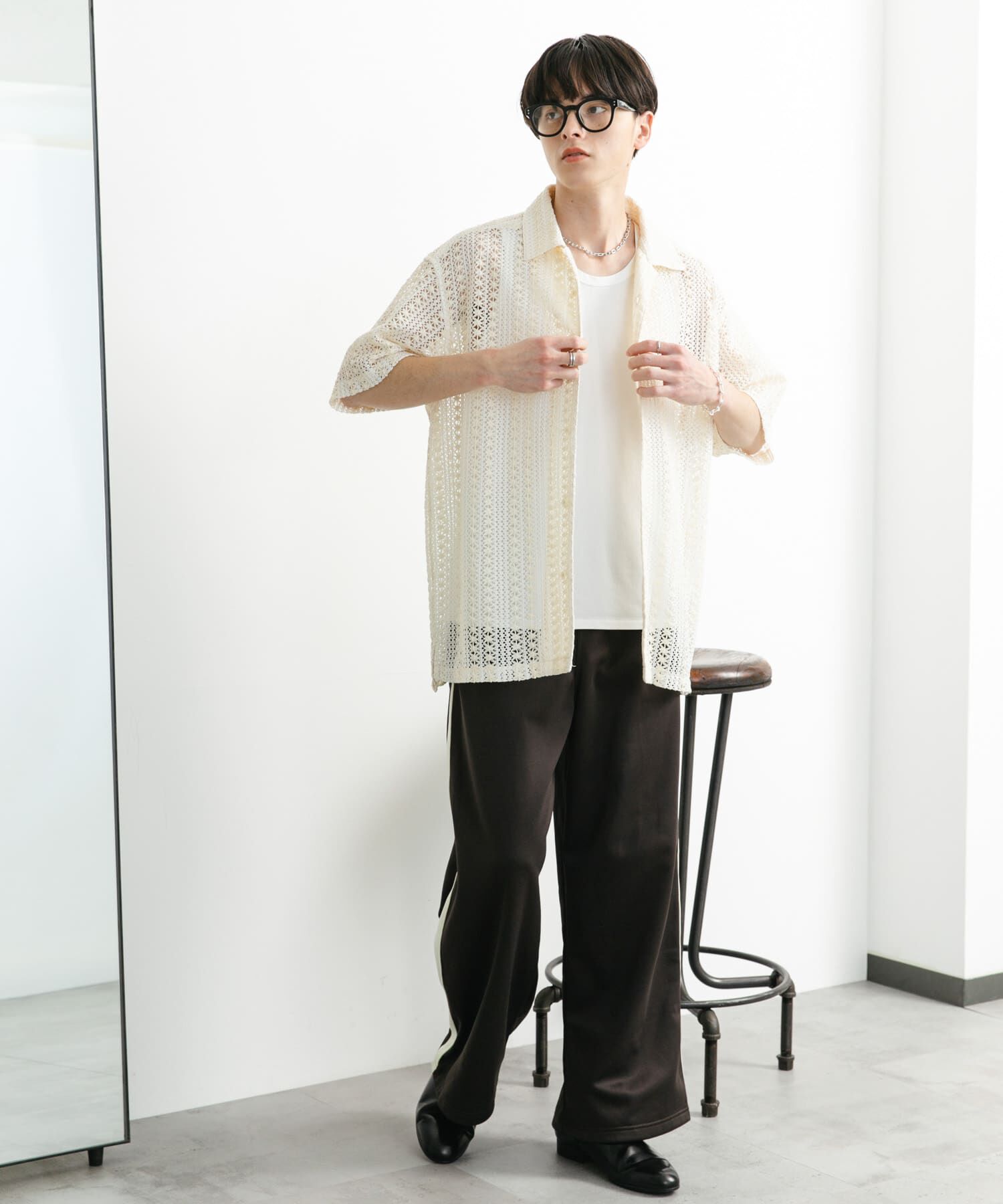 SENSE OF PLACE by URBAN RESEARCH「『ユニセックス』アソートレースオープンカラーショートスリーブシャツ」|シャツ・ブラウス|