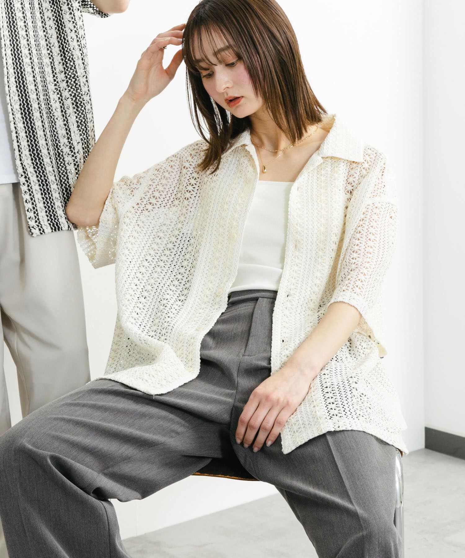 SENSE OF PLACE by URBAN RESEARCH「『ユニセックス』アソートレースオープンカラーショートスリーブシャツ」|シャツ・ブラウス|