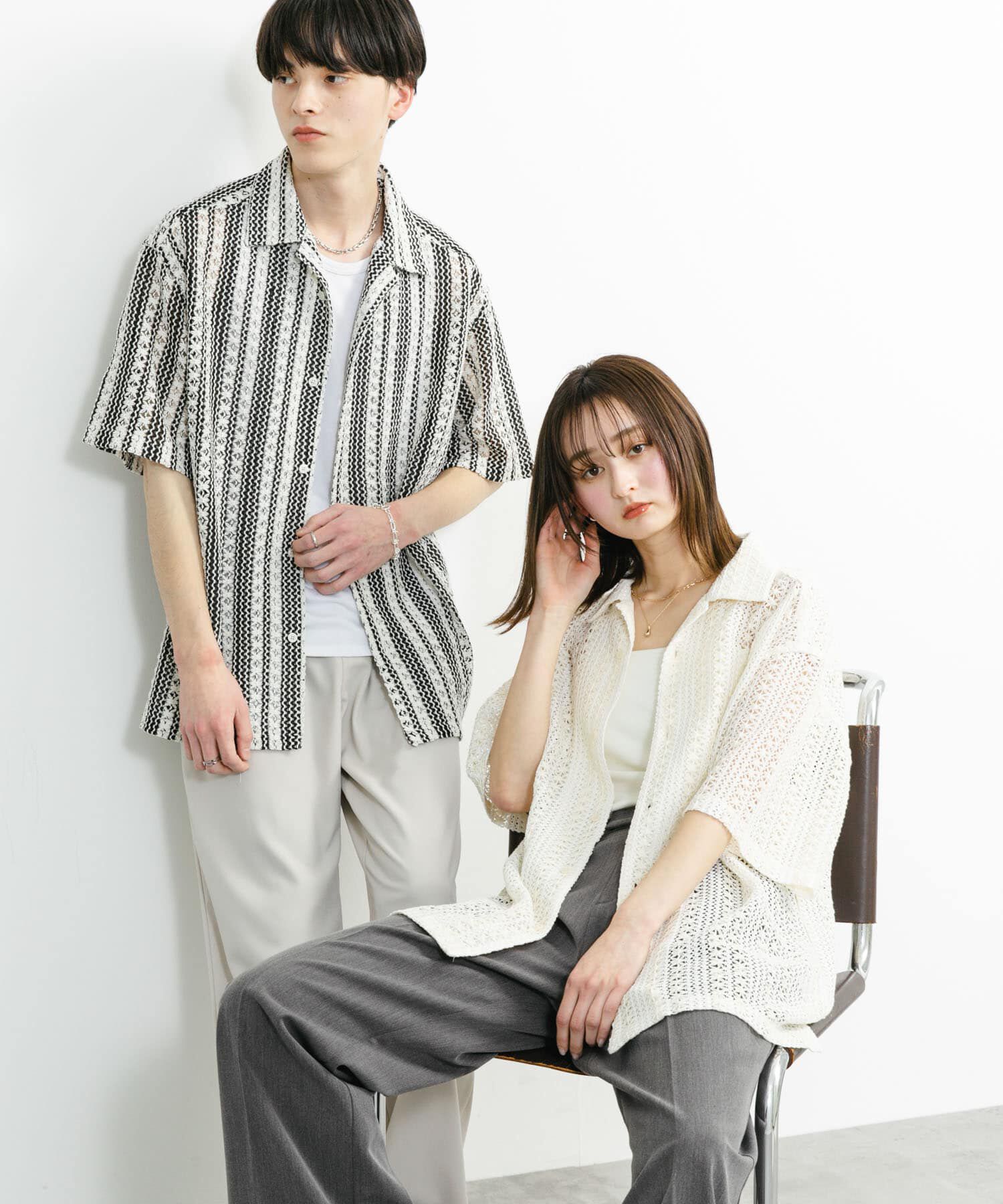 SENSE OF PLACE by URBAN RESEARCH「『ユニセックス』アソートレースオープンカラーショートスリーブシャツ」|シャツ・ブラウス|