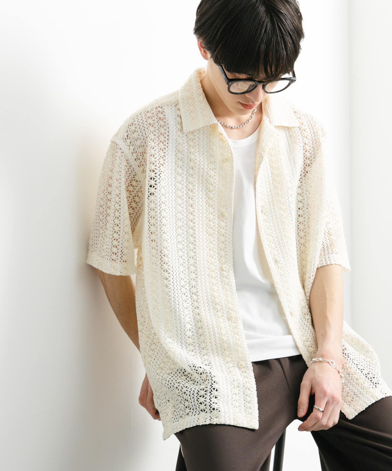 SENSE OF PLACE by URBAN RESEARCH「『ユニセックス』アソートレースオープンカラーショートスリーブシャツ」|シャツ・ブラウス|