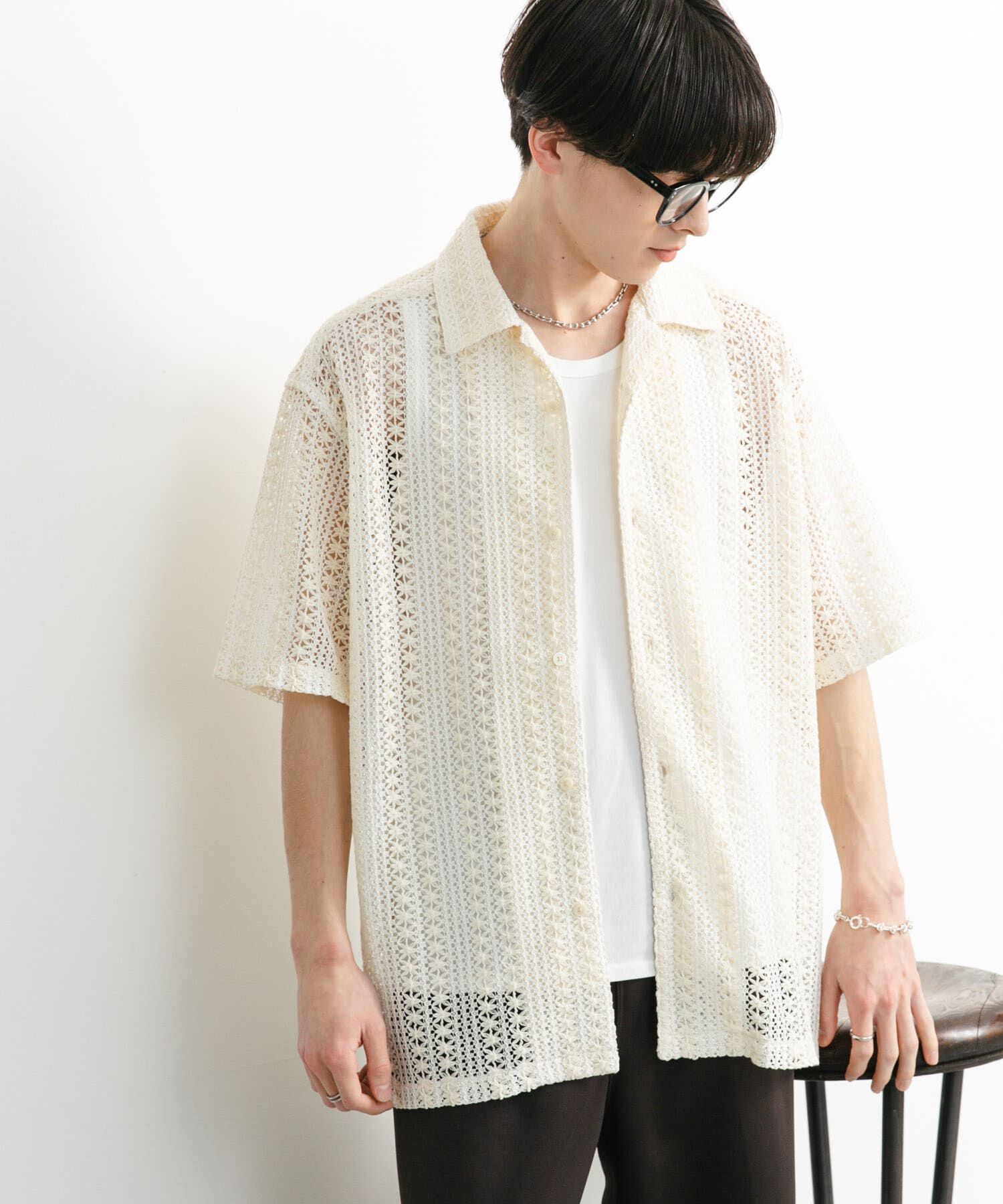 SENSE OF PLACE by URBAN RESEARCH「『ユニセックス』アソートレースオープンカラーショートスリーブシャツ」|シャツ・ブラウス|