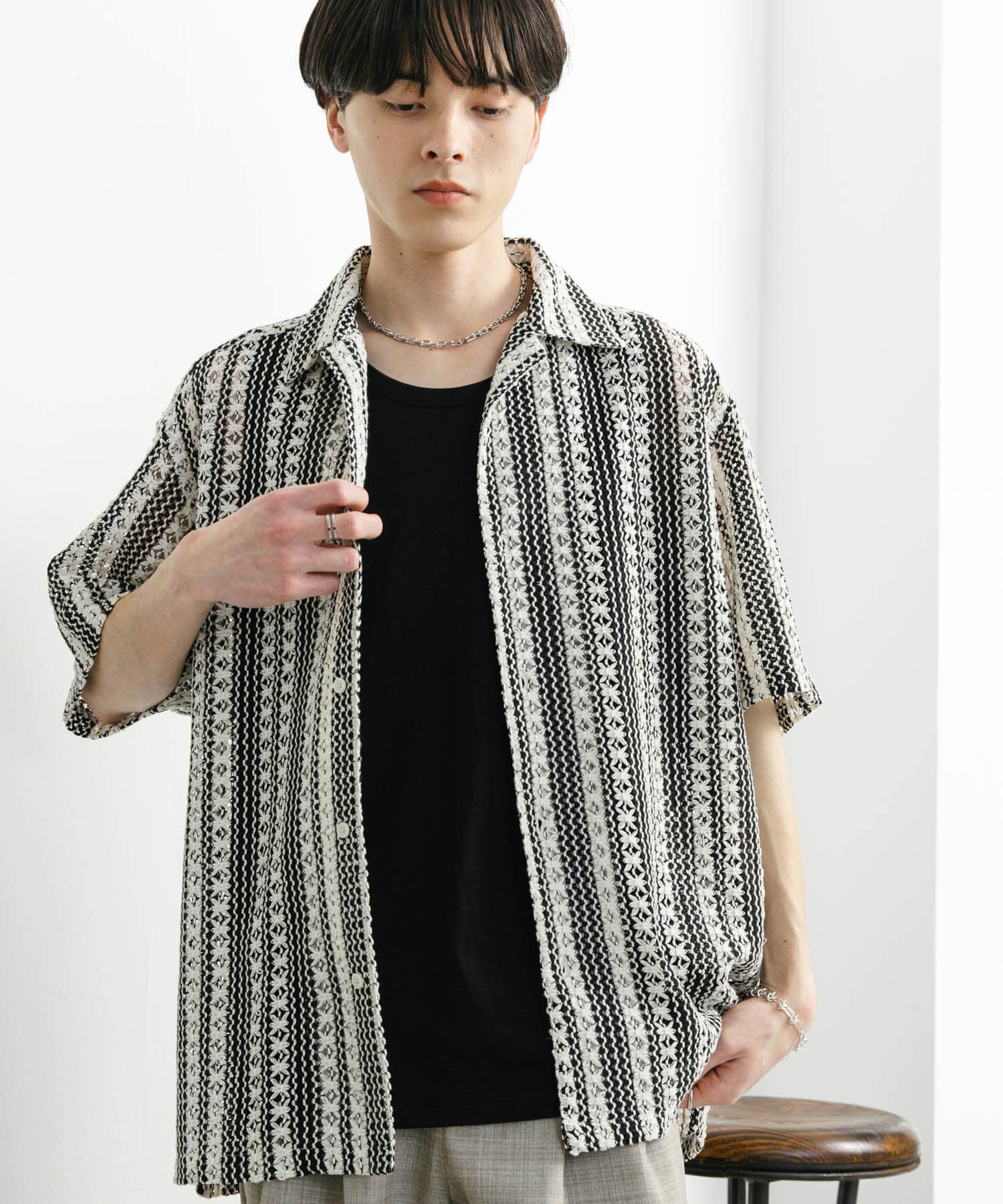 SENSE OF PLACE by URBAN RESEARCH「『ユニセックス』アソートレースオープンカラーショートスリーブシャツ」|シャツ・ブラウス|