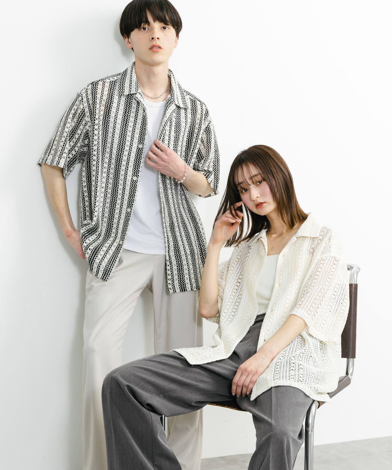 SENSE OF PLACE by URBAN RESEARCH「『ユニセックス』アソートレースオープンカラーショートスリーブシャツ」|シャツ・ブラウス|