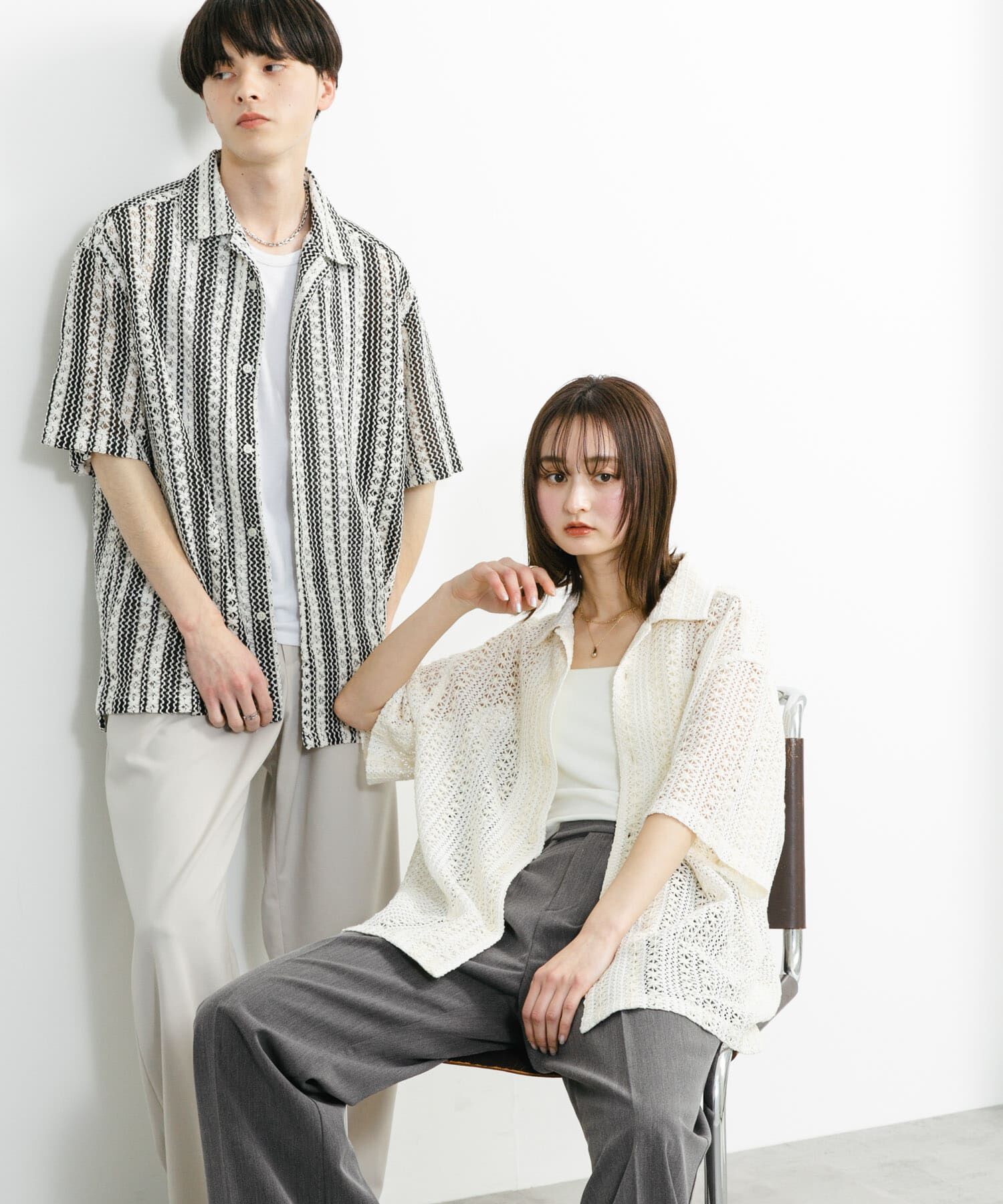 SENSE OF PLACE by URBAN RESEARCH「『ユニセックス』アソートレースオープンカラーショートスリーブシャツ」|シャツ・ブラウス|