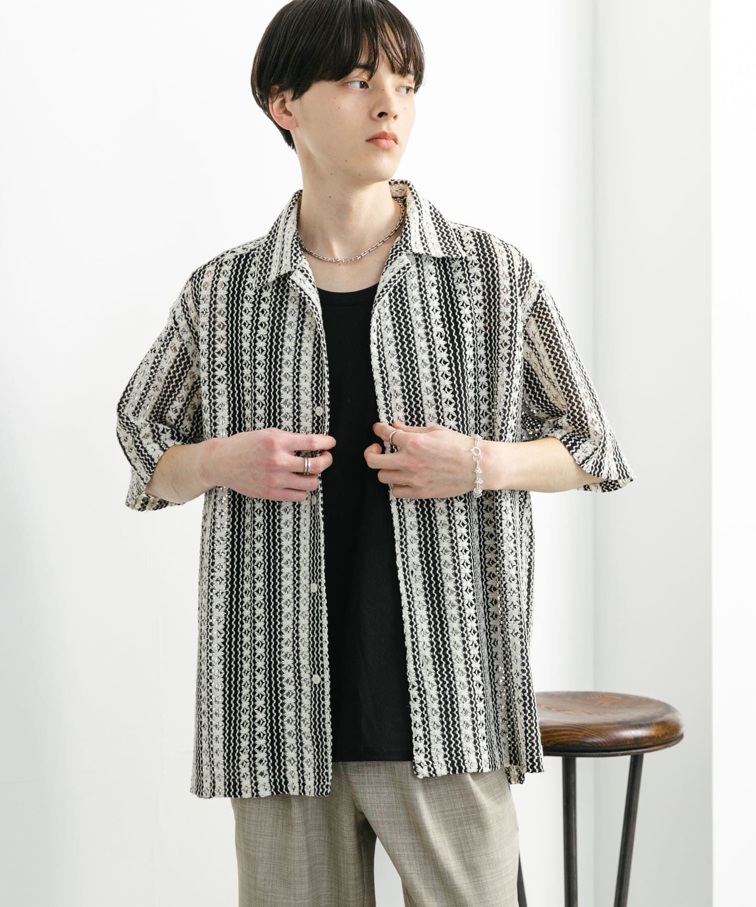 SENSE OF PLACE by URBAN RESEARCH「『ユニセックス』アソートレースオープンカラーショートスリーブシャツ」|シャツ・ブラウス|