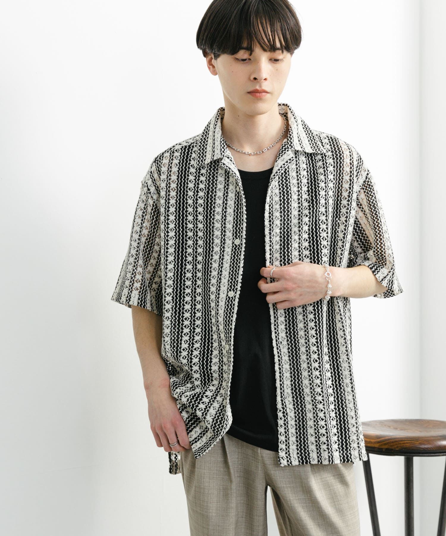 SENSE OF PLACE by URBAN RESEARCH「『ユニセックス』アソートレースオープンカラーショートスリーブシャツ」|シャツ・ブラウス|