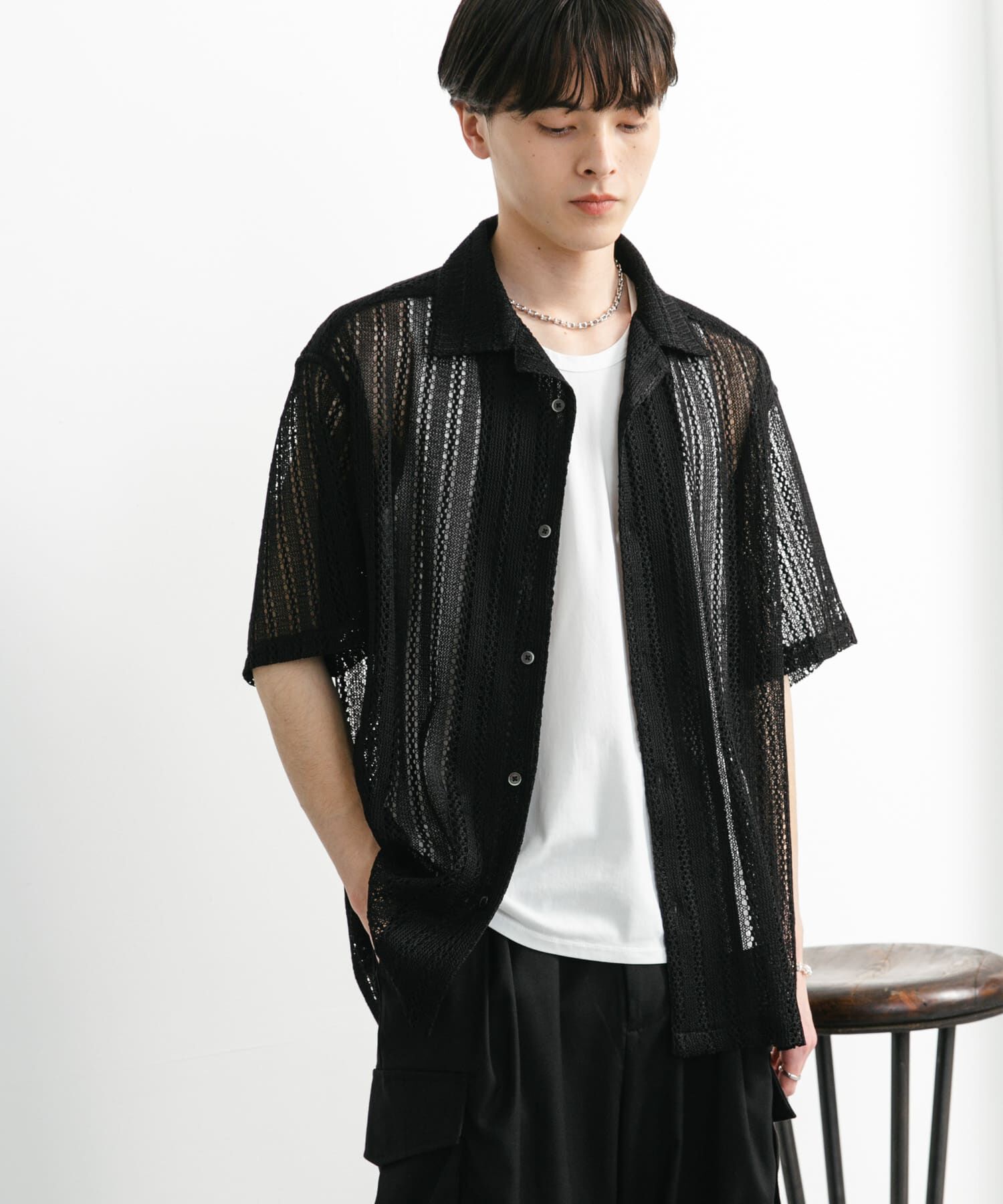 SENSE OF PLACE by URBAN RESEARCH「『ユニセックス』アソートレースオープンカラーショートスリーブシャツ」|シャツ・ブラウス|