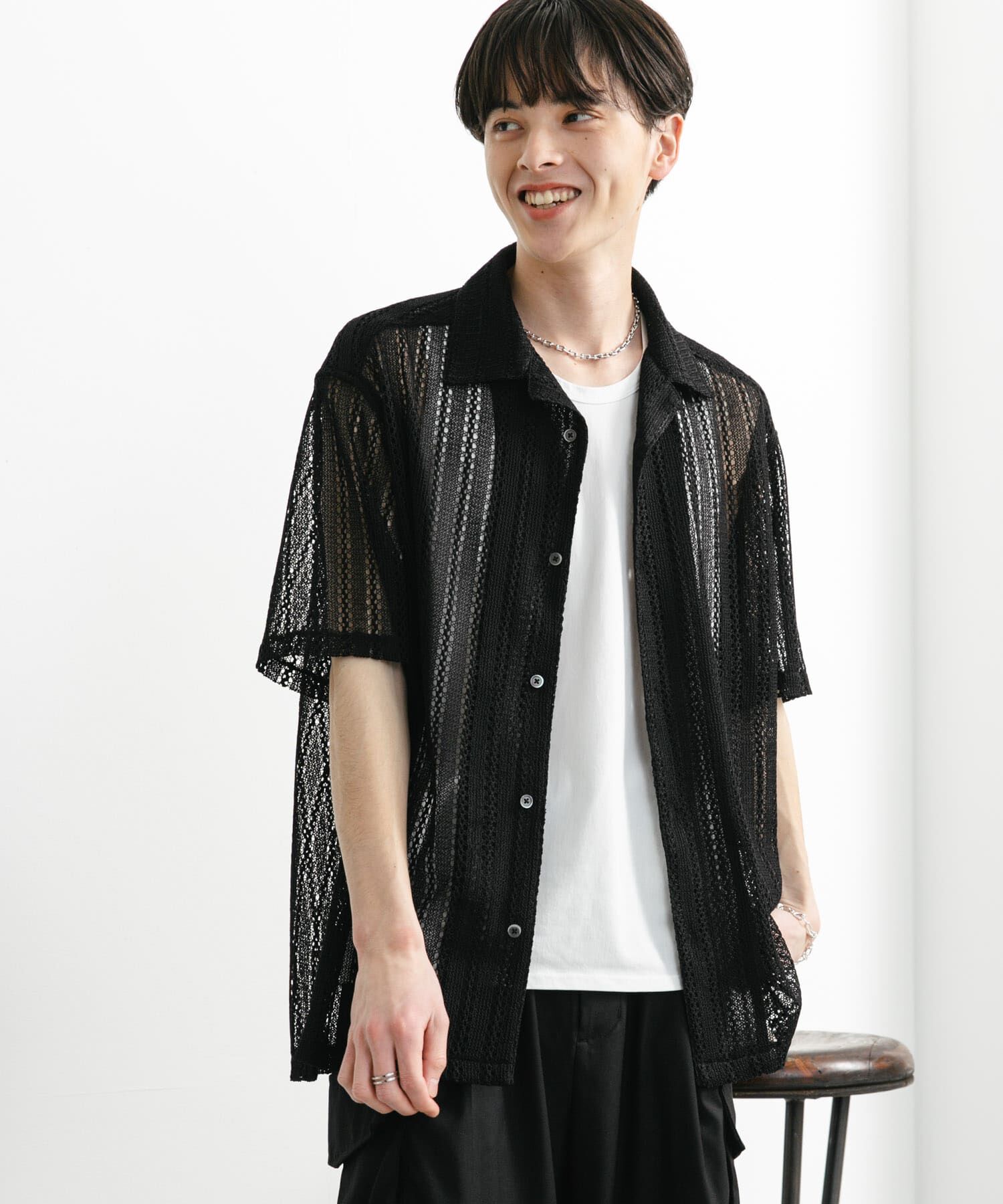 SENSE OF PLACE by URBAN RESEARCH「『ユニセックス』アソートレースオープンカラーショートスリーブシャツ」|シャツ・ブラウス|