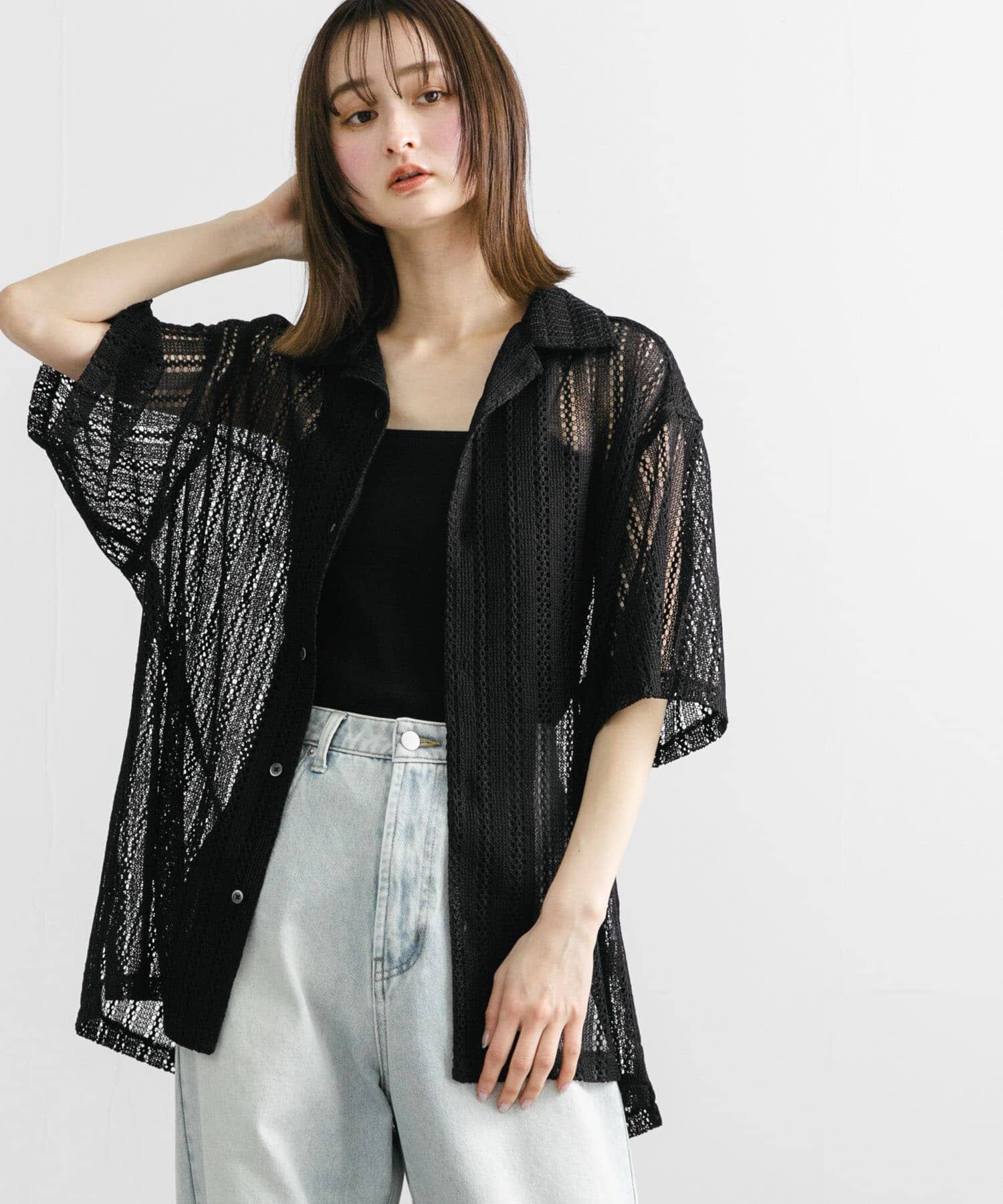 SENSE OF PLACE by URBAN RESEARCH「『ユニセックス』アソートレースオープンカラーショートスリーブシャツ」|シャツ・ブラウス|