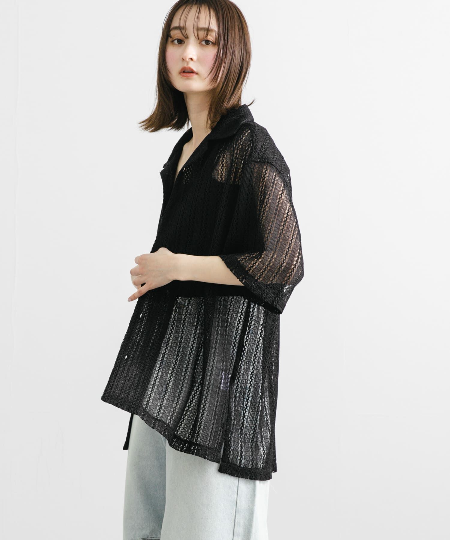 SENSE OF PLACE by URBAN RESEARCH「『ユニセックス』アソートレースオープンカラーショートスリーブシャツ」|シャツ・ブラウス|