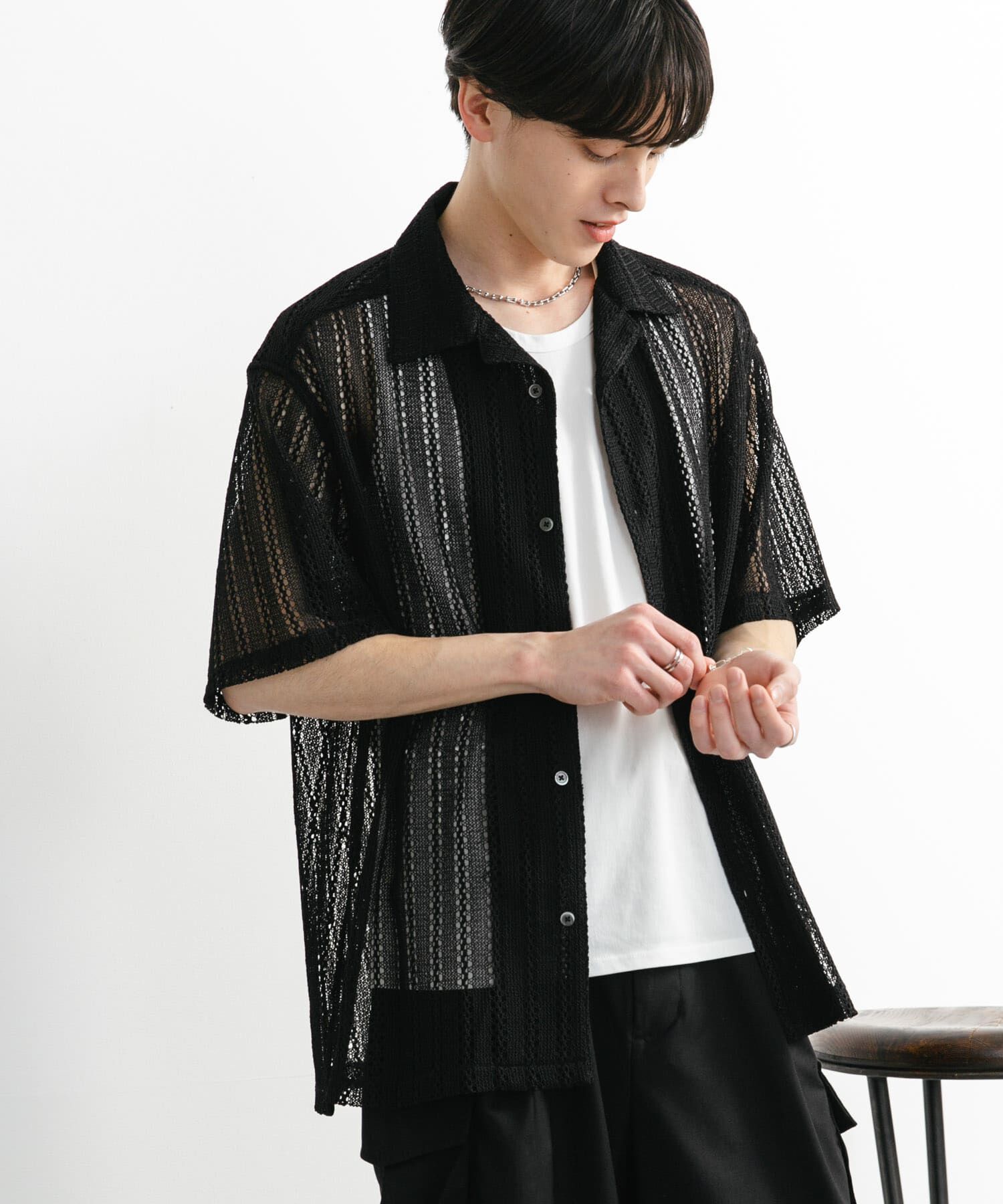 SENSE OF PLACE by URBAN RESEARCH「『ユニセックス』アソートレースオープンカラーショートスリーブシャツ」|シャツ・ブラウス|