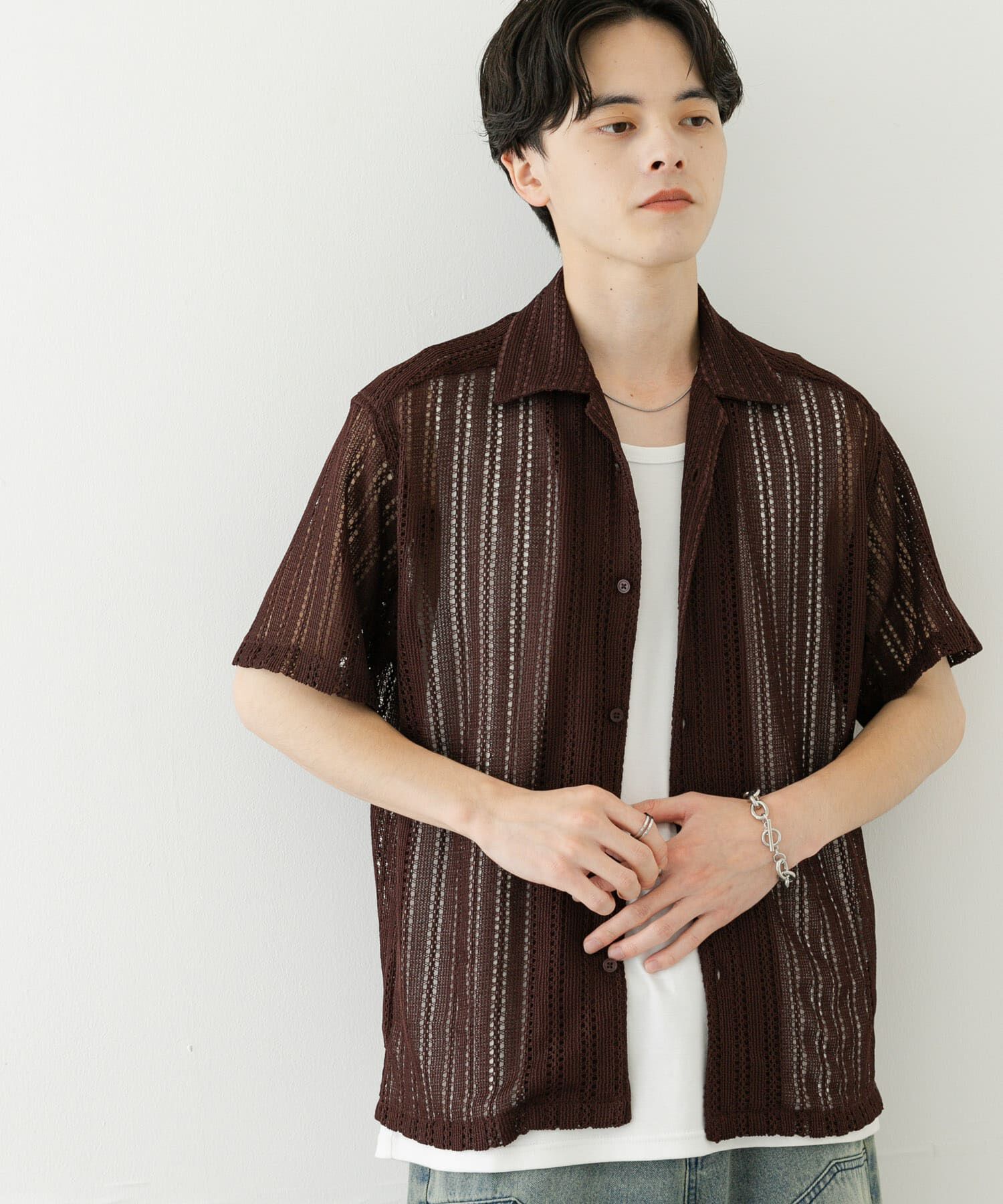 SENSE OF PLACE by URBAN RESEARCH「『ユニセックス』アソートレースオープンカラーショートスリーブシャツ」|シャツ・ブラウス|