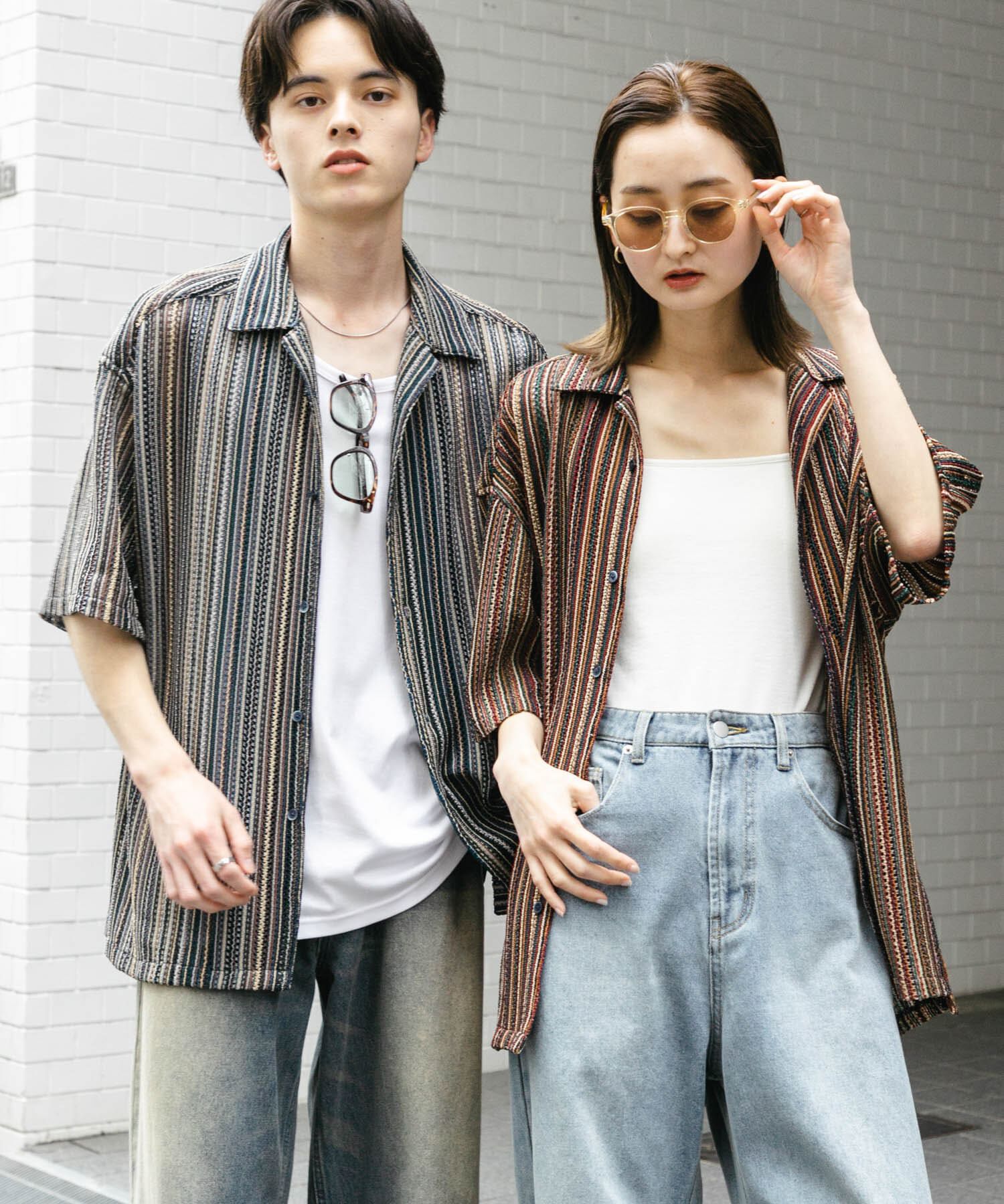 SENSE OF PLACE by URBAN RESEARCH「『ユニセックス』アソートレースオープンカラーショートスリーブシャツ」|シャツ・ブラウス|