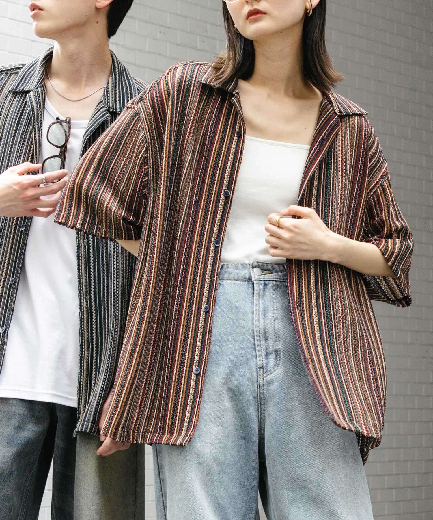 SENSE OF PLACE by URBAN RESEARCH「『ユニセックス』アソートレースオープンカラーショートスリーブシャツ」|シャツ・ブラウス|ブルー系その他