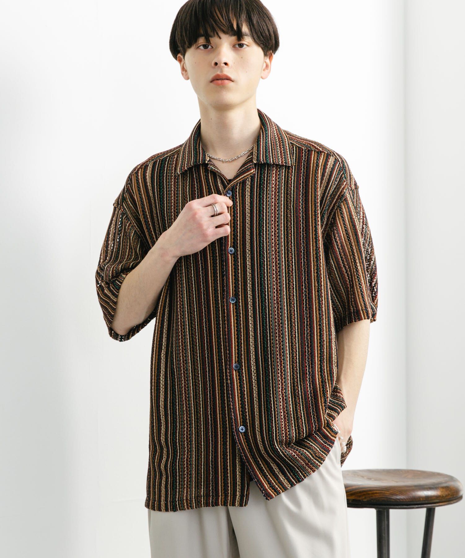 SENSE OF PLACE by URBAN RESEARCH「『ユニセックス』アソートレースオープンカラーショートスリーブシャツ」|シャツ・ブラウス|