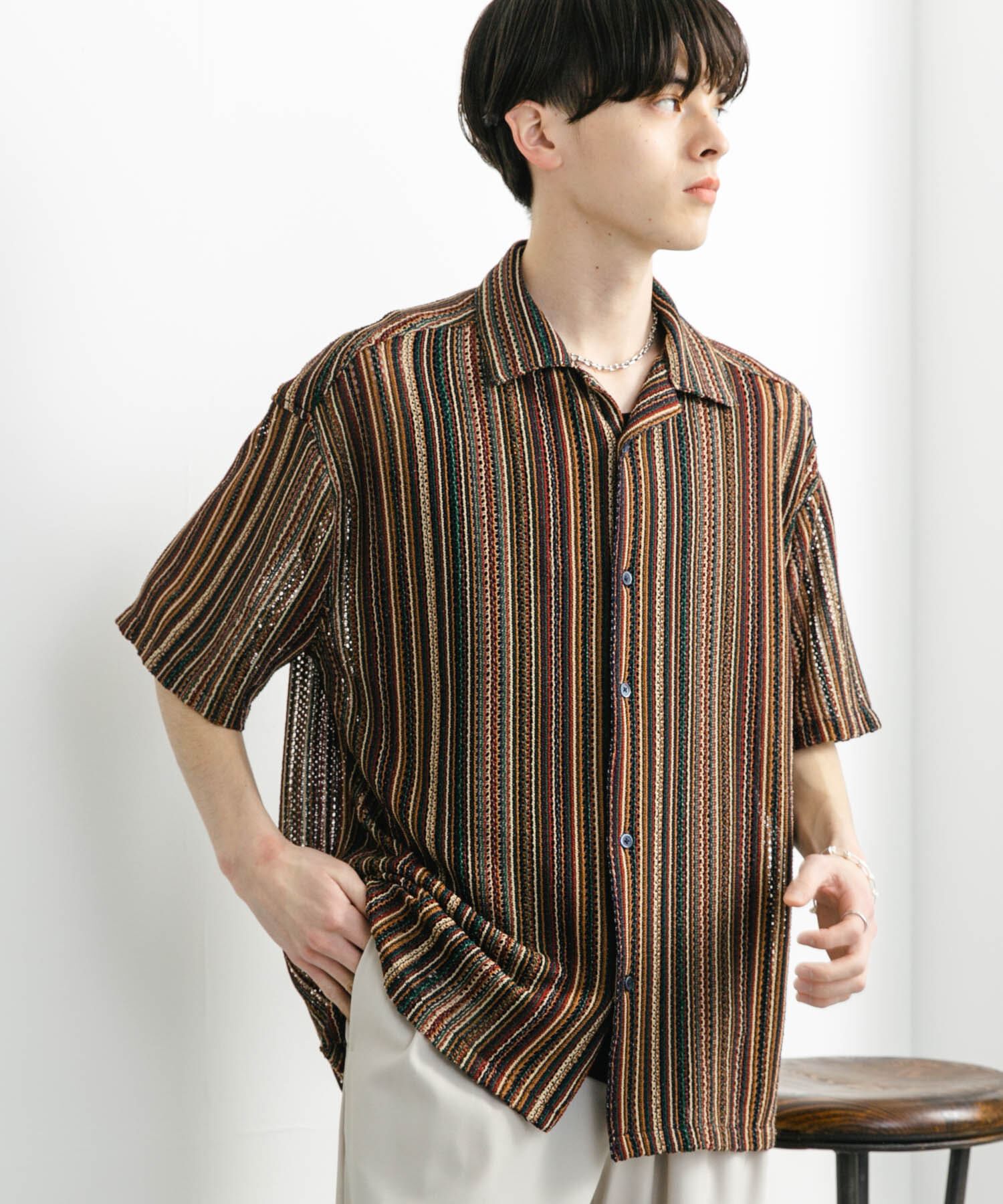 SENSE OF PLACE by URBAN RESEARCH「『ユニセックス』アソートレースオープンカラーショートスリーブシャツ」|シャツ・ブラウス|