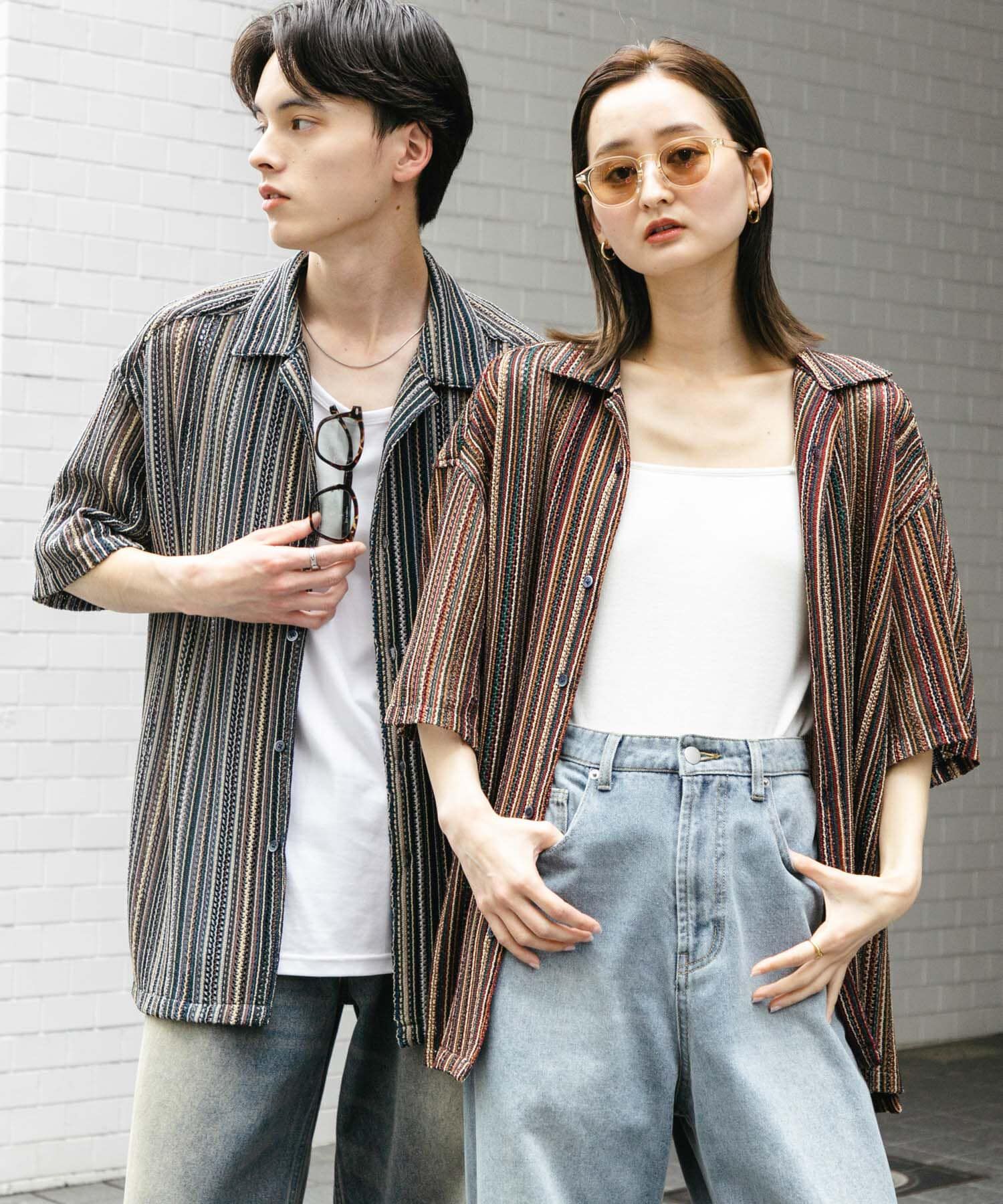 SENSE OF PLACE by URBAN RESEARCH「『ユニセックス』アソートレースオープンカラーショートスリーブシャツ」|シャツ・ブラウス|