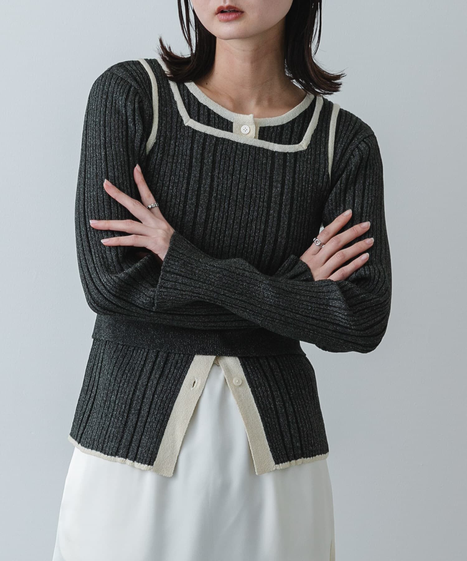 SENSE OF PLACE by URBAN RESEARCH「『洗濯可』2WAYニットアンサンブル」|ニット・セーター|チャコールグレー