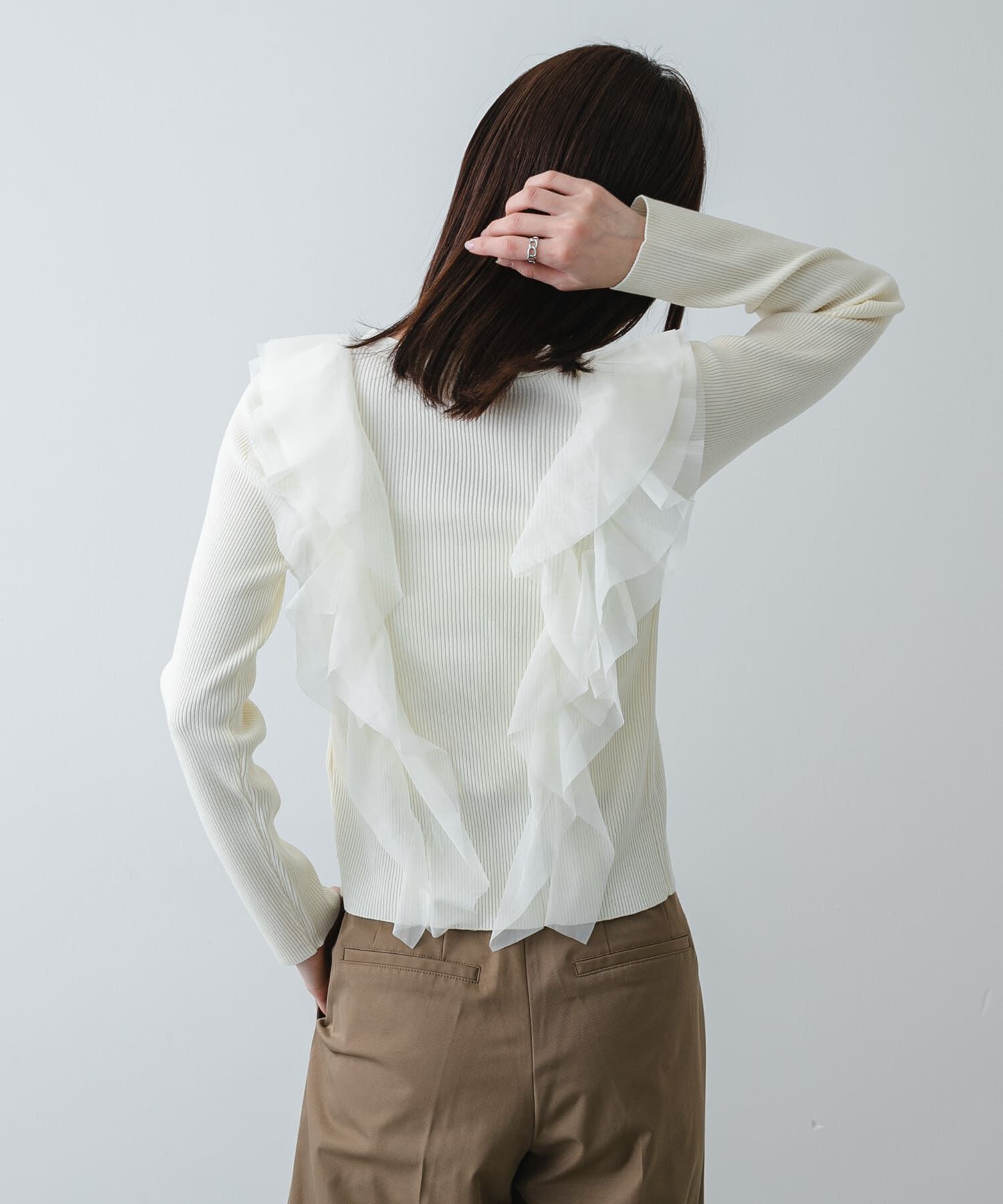 SENSE OF PLACE by URBAN RESEARCH「『洗濯可』チュールフリルニットカーディガン」|カーディガン|