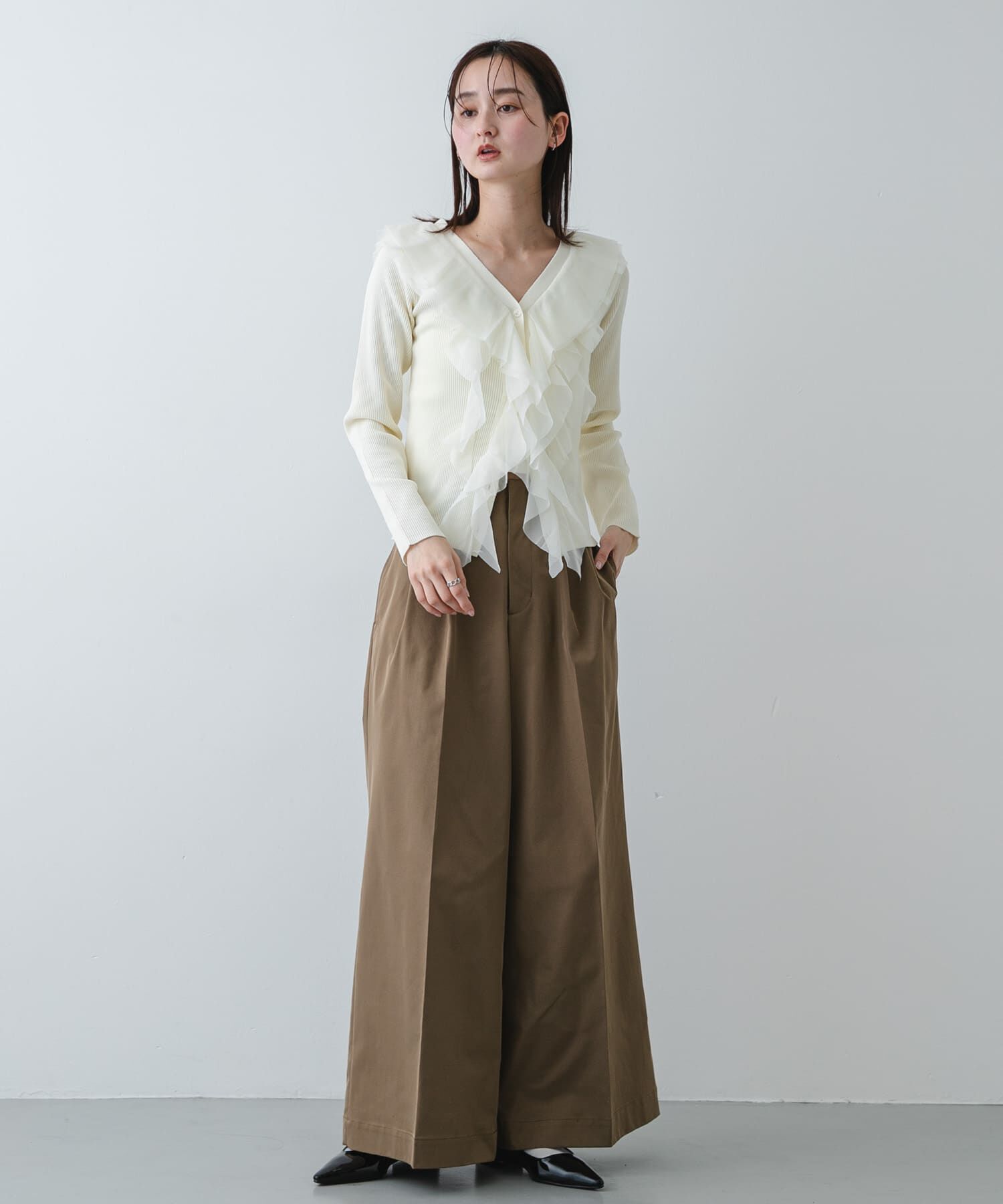 SENSE OF PLACE by URBAN RESEARCH「『洗濯可』チュールフリルニットカーディガン」|カーディガン|