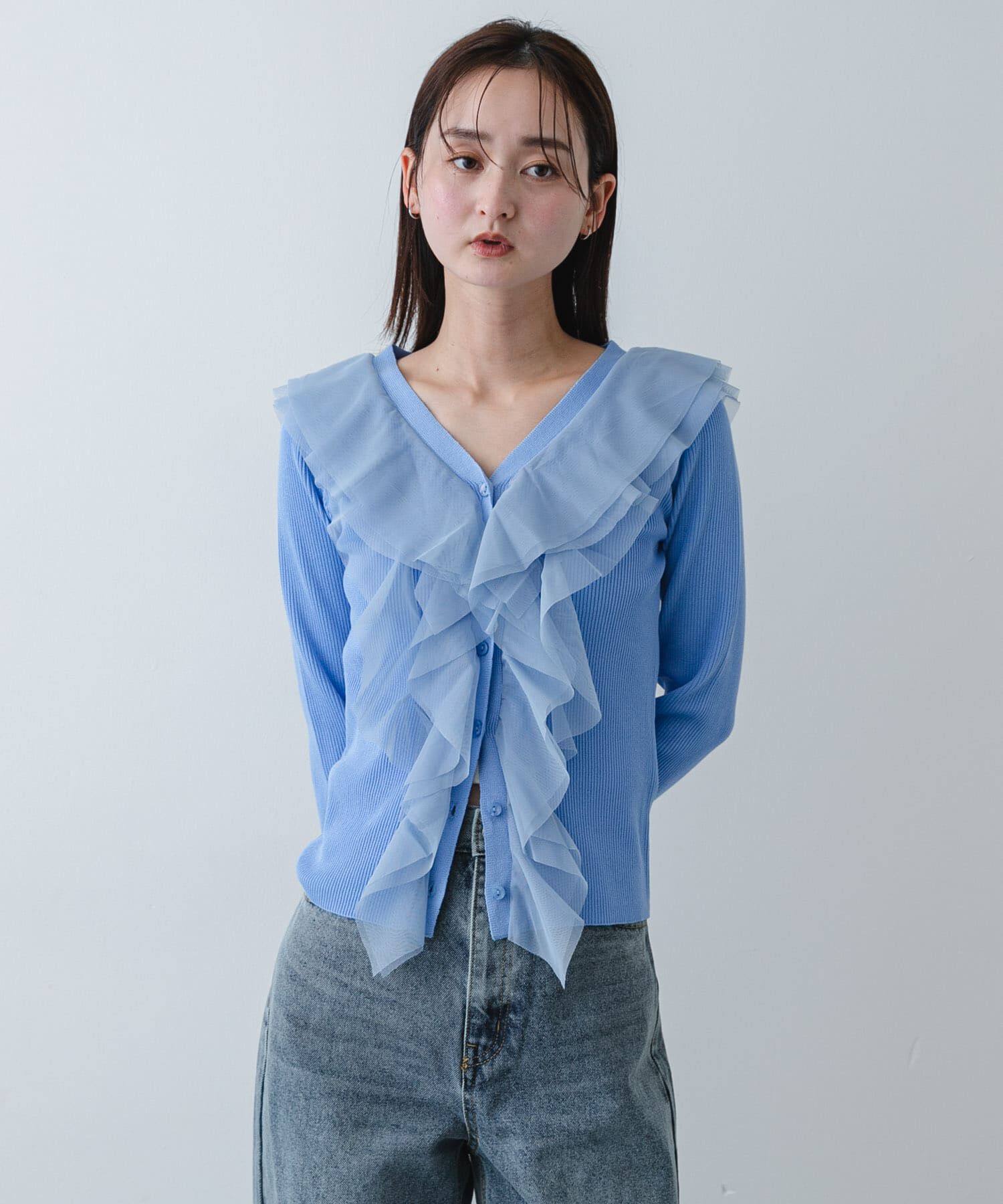 SENSE OF PLACE by URBAN RESEARCH「『洗濯可』チュールフリルニットカーディガン」|カーディガン|