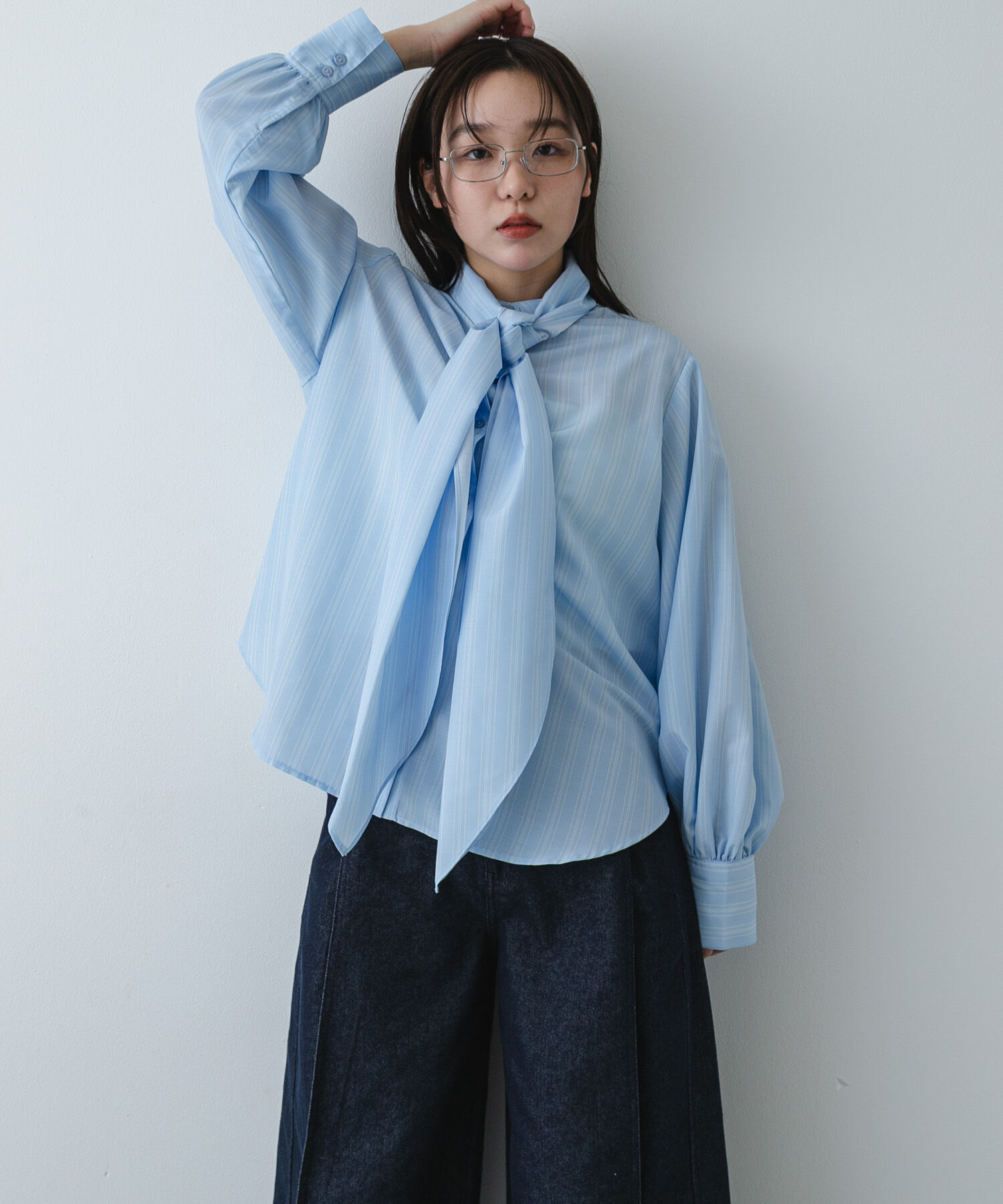 SENSE OF PLACE by URBAN RESEARCH「『イージーケア』ボウタイリボンブラウス」|シャツ・ブラウス|ブルー系その他