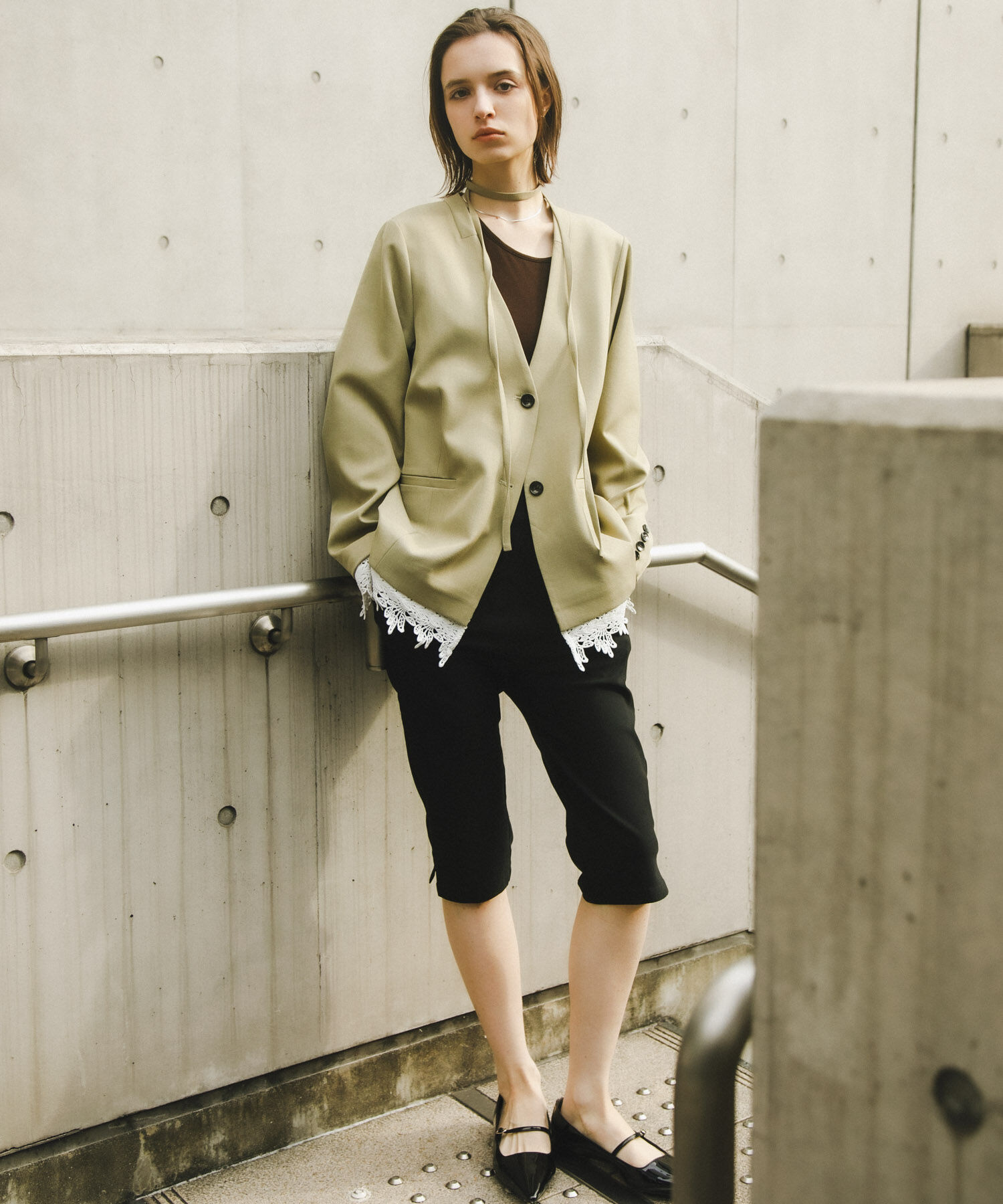 SENSE OF PLACE by URBAN RESEARCH「レースレイヤードノーカラージャケット」|ノーカラージャケット|ベージュ