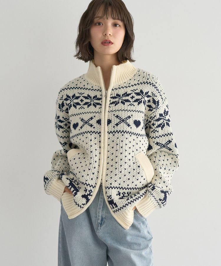 earth music&ecology「ダブルzipノルディックカウチンニットカーディガン」|カーディガン|