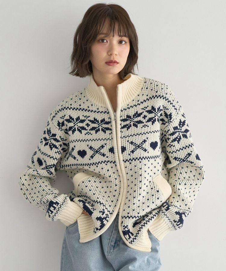 earth music&ecology「ダブルzipノルディックカウチンニットカーディガン」|カーディガン|