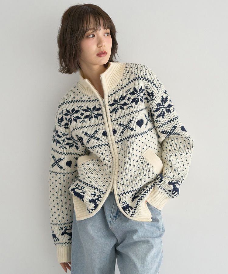 earth music&ecology「ダブルzipノルディックカウチンニットカーディガン」|カーディガン|