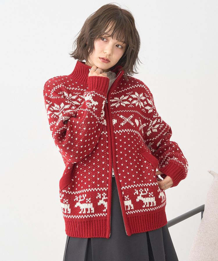earth music&ecology「ダブルzipノルディックカウチンニットカーディガン」|カーディガン|