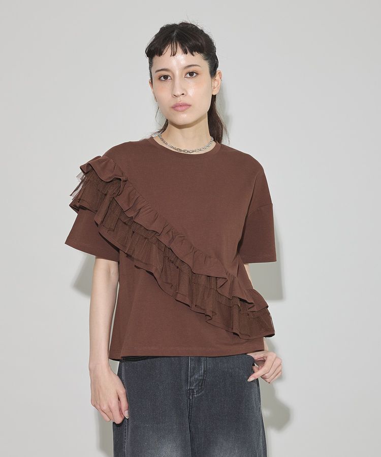 GARAGE OF GOOD CLOTHING「タックフリル&times;チュールプルオーバー」|Tシャツ・カットソー|Brown