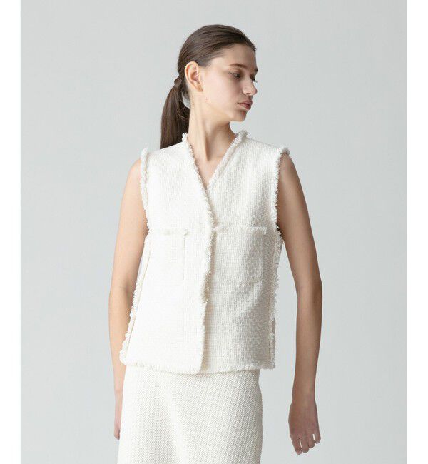 allureville「【セットアップ対応可能】ラスティックツイードフリンジジレ」|ベスト・ジレ|