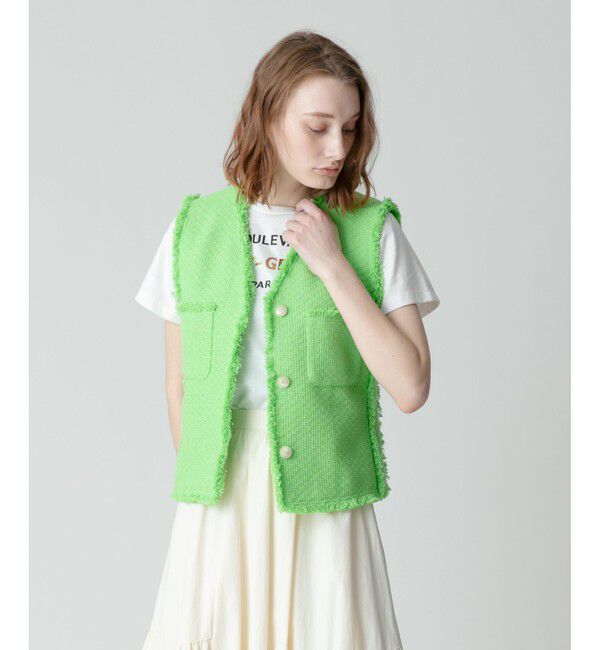 allureville「【セットアップ対応可能】ラスティックツイードフリンジジレ」|ベスト・ジレ|