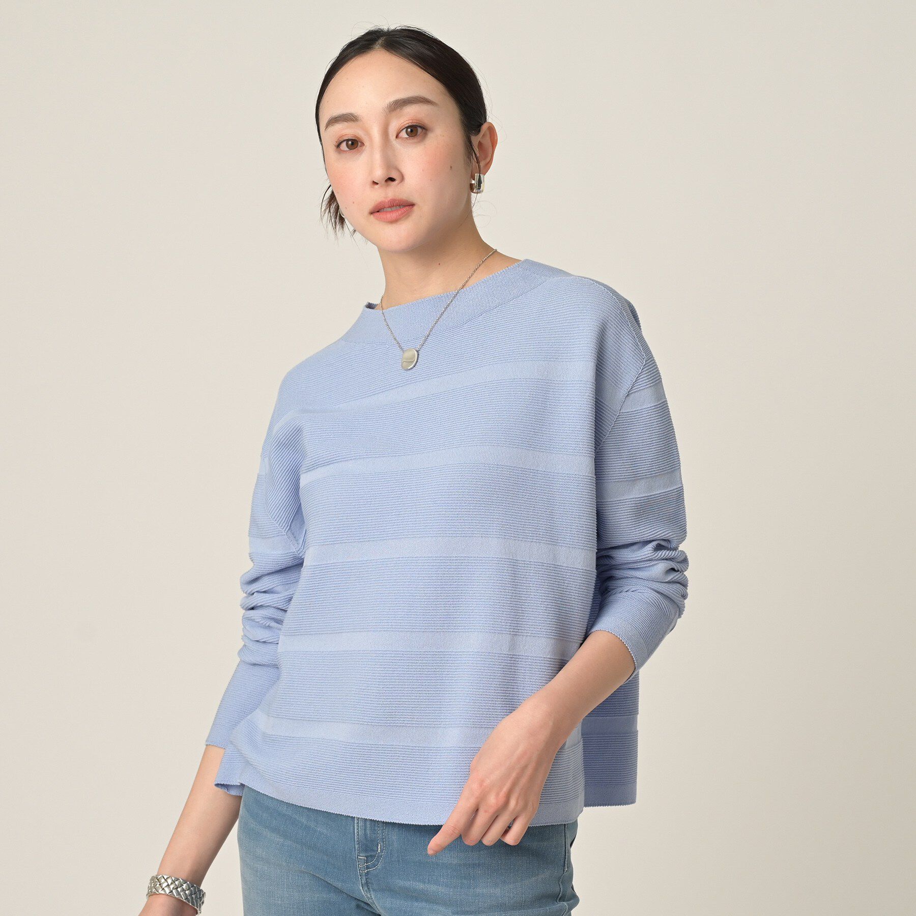 UNTITLED「【ゆったり/洗える】クロップドニットプルオーバー」|ニット・セーター|ブルー(092)