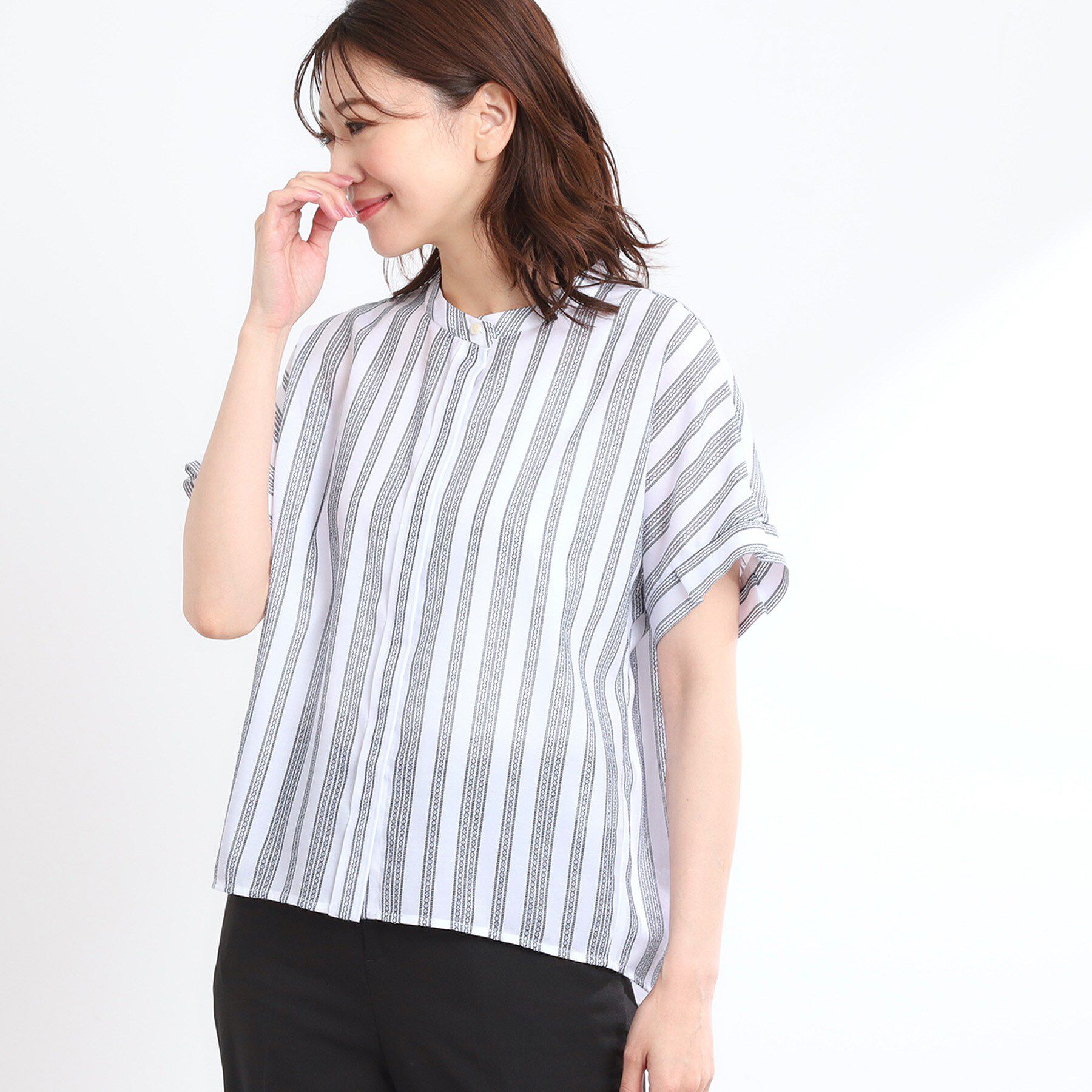 Reflect「【洗える】ドビーストライプブラウス」|シャツ・ブラウス|