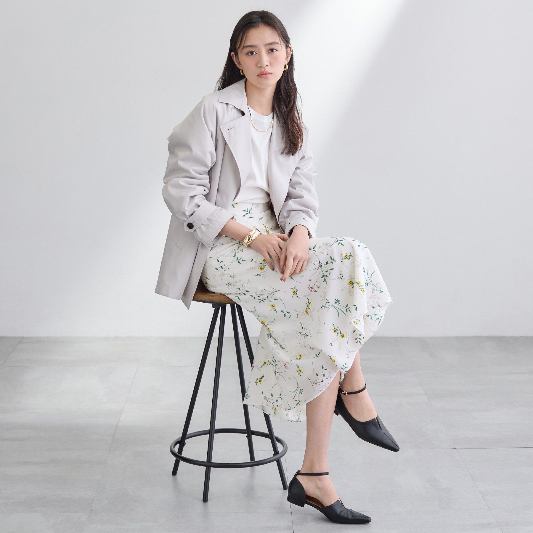 INDIVI「【SETUP可能】モダンフラワー柄フレアスカート」|スカート|