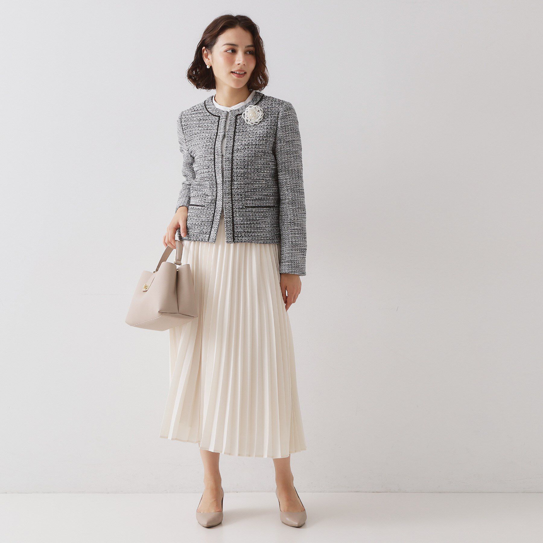 OPAQUE.CLIP「≪通勤・セレモニー対応≫ コットンツイードジャケット」|ノーカラージャケット|