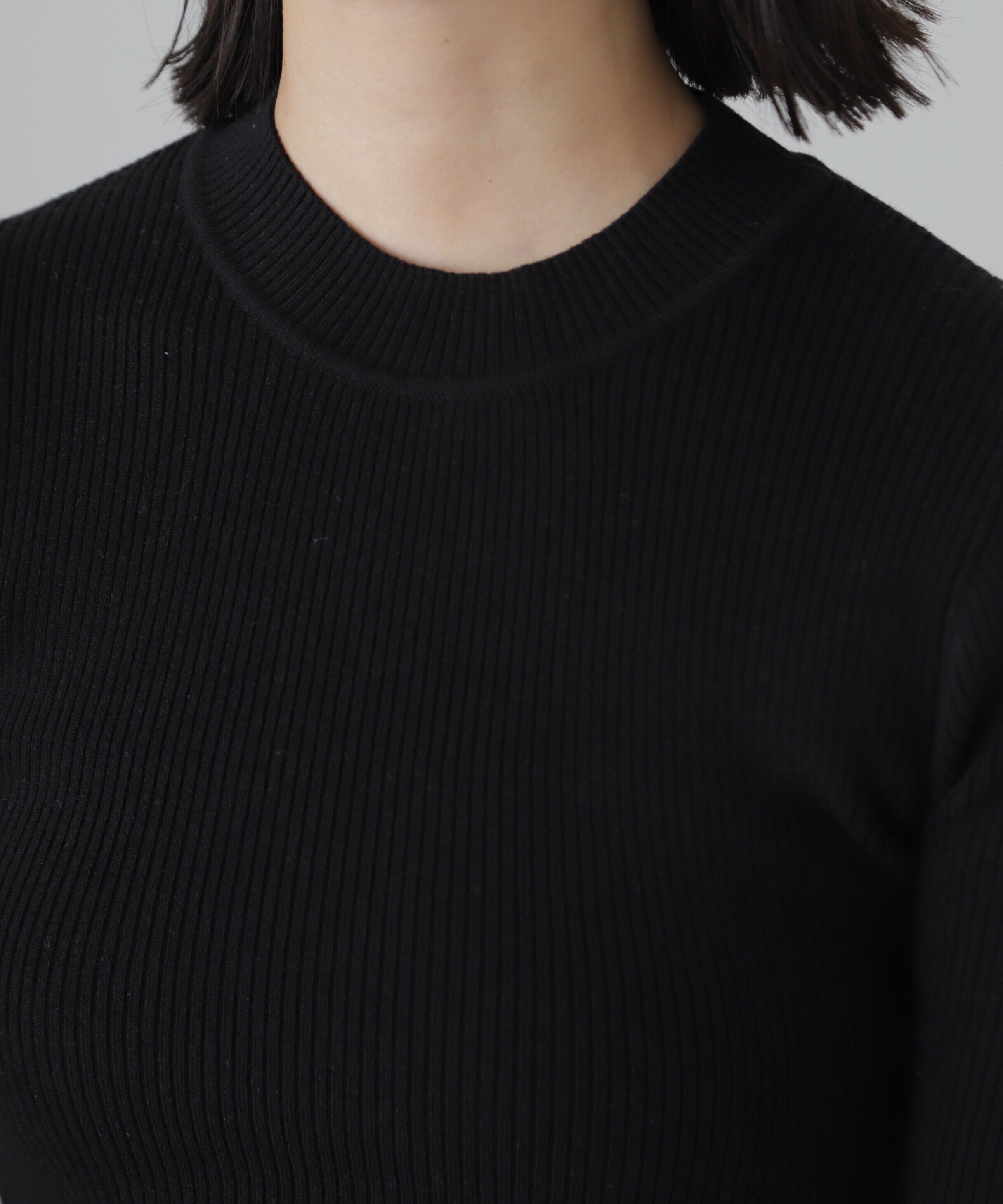  「［洗える］マシンウォッシャブルリブハイネック5分袖ニット」|ニット・セーター|