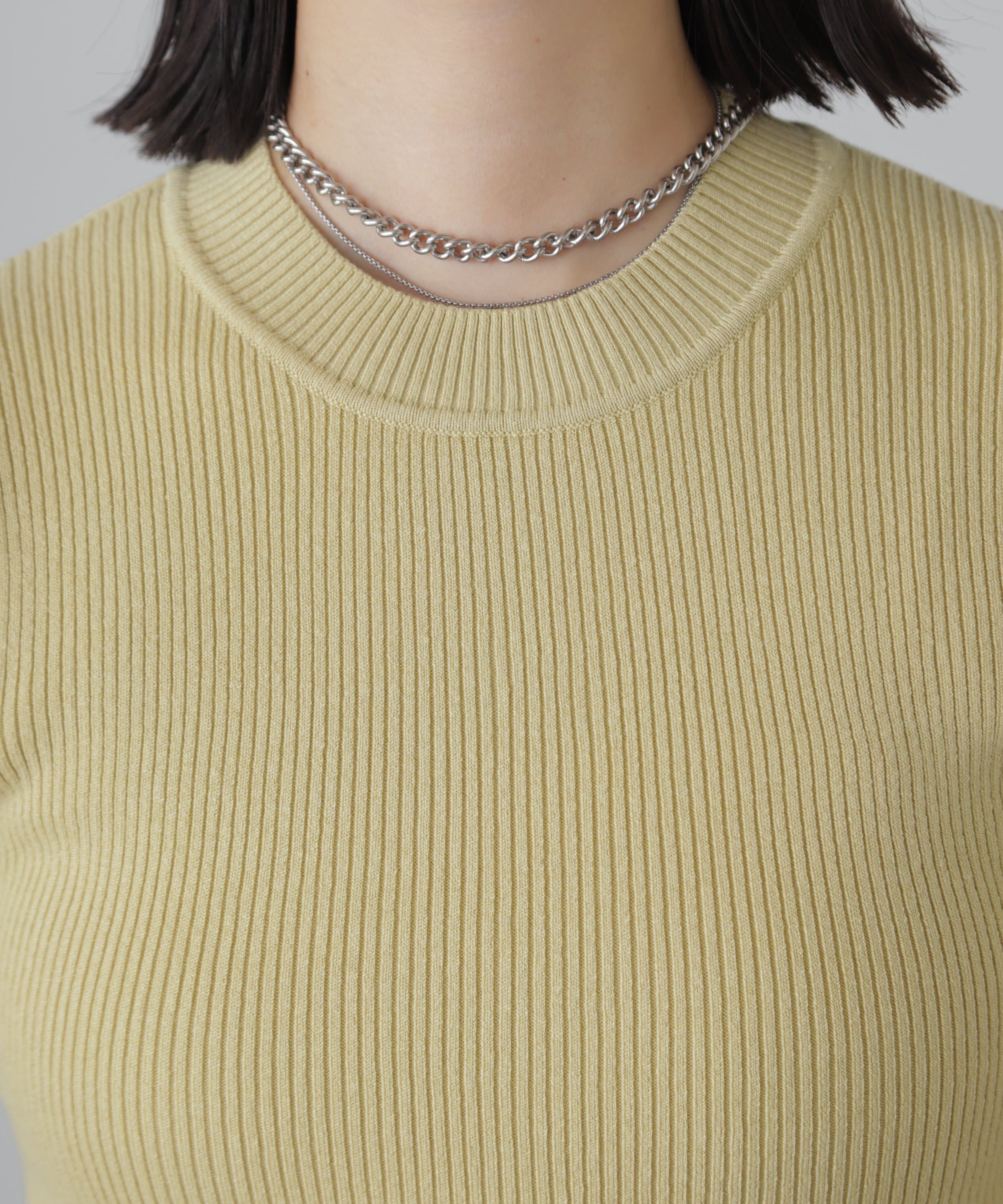  「［洗える］マシンウォッシャブルリブハイネック5分袖ニット」|ニット・セーター|