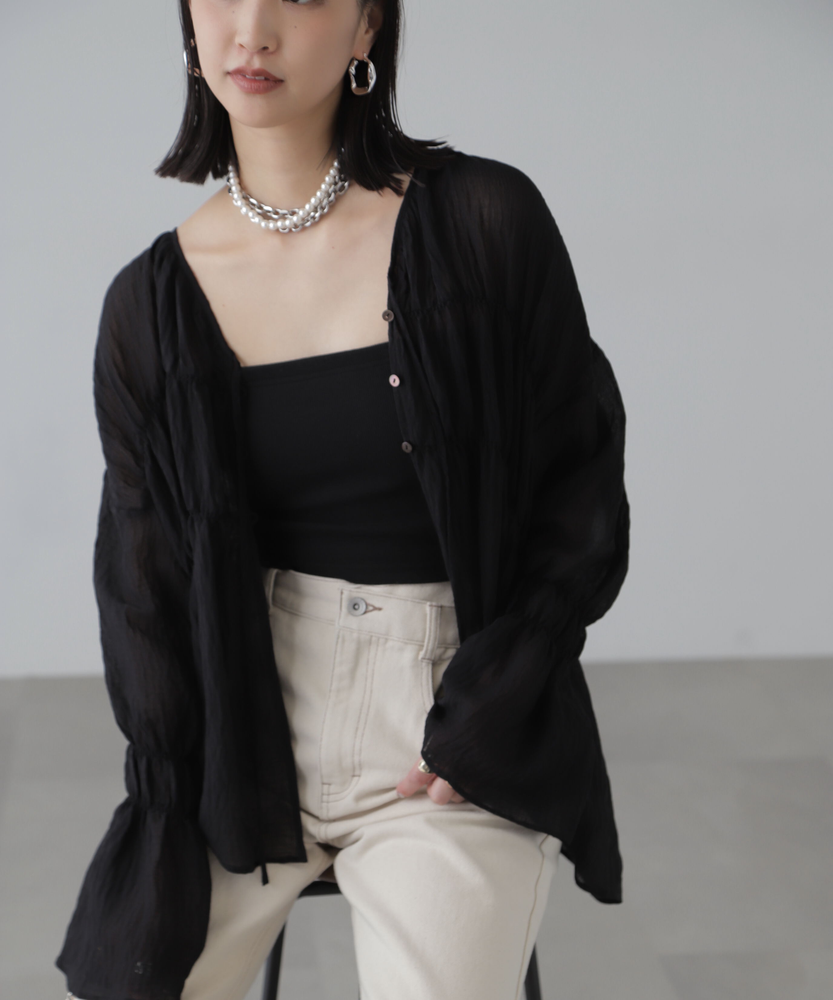  「シャーリングドロストチュニックブラウス」|シャツ・ブラウス|