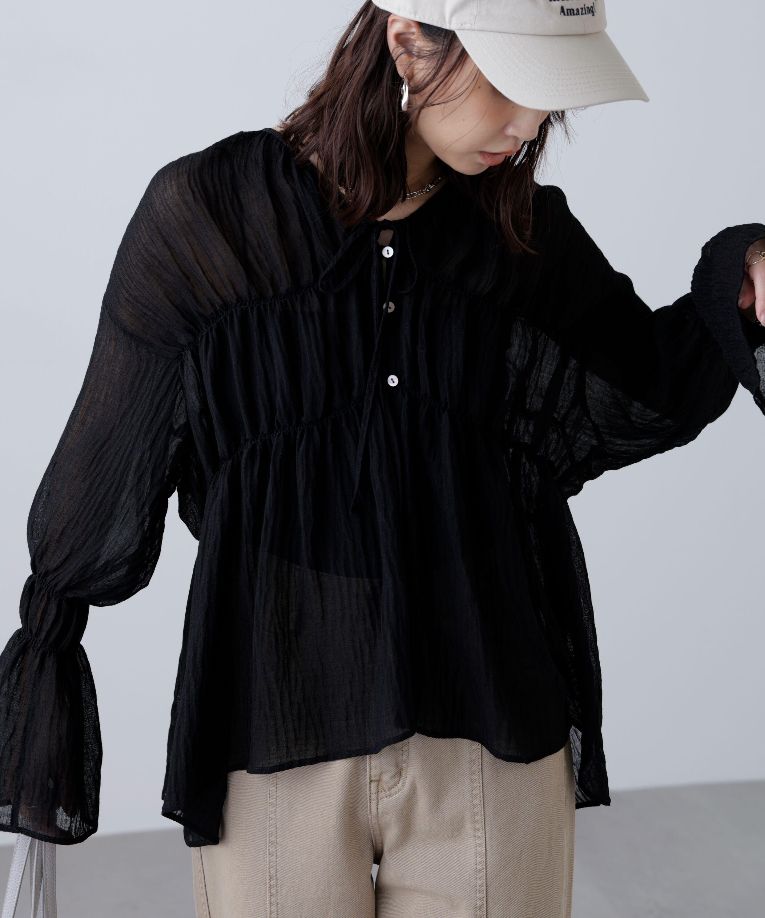  「シャーリングドロストチュニックブラウス」|シャツ・ブラウス|